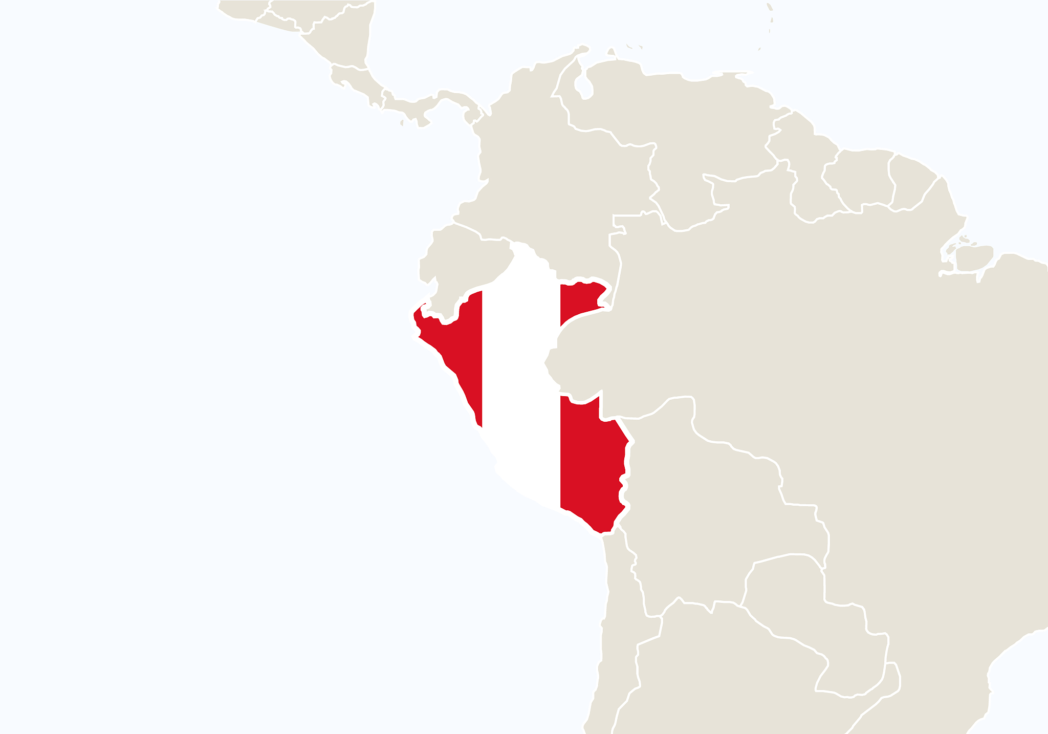 south america with highlighted peru map.