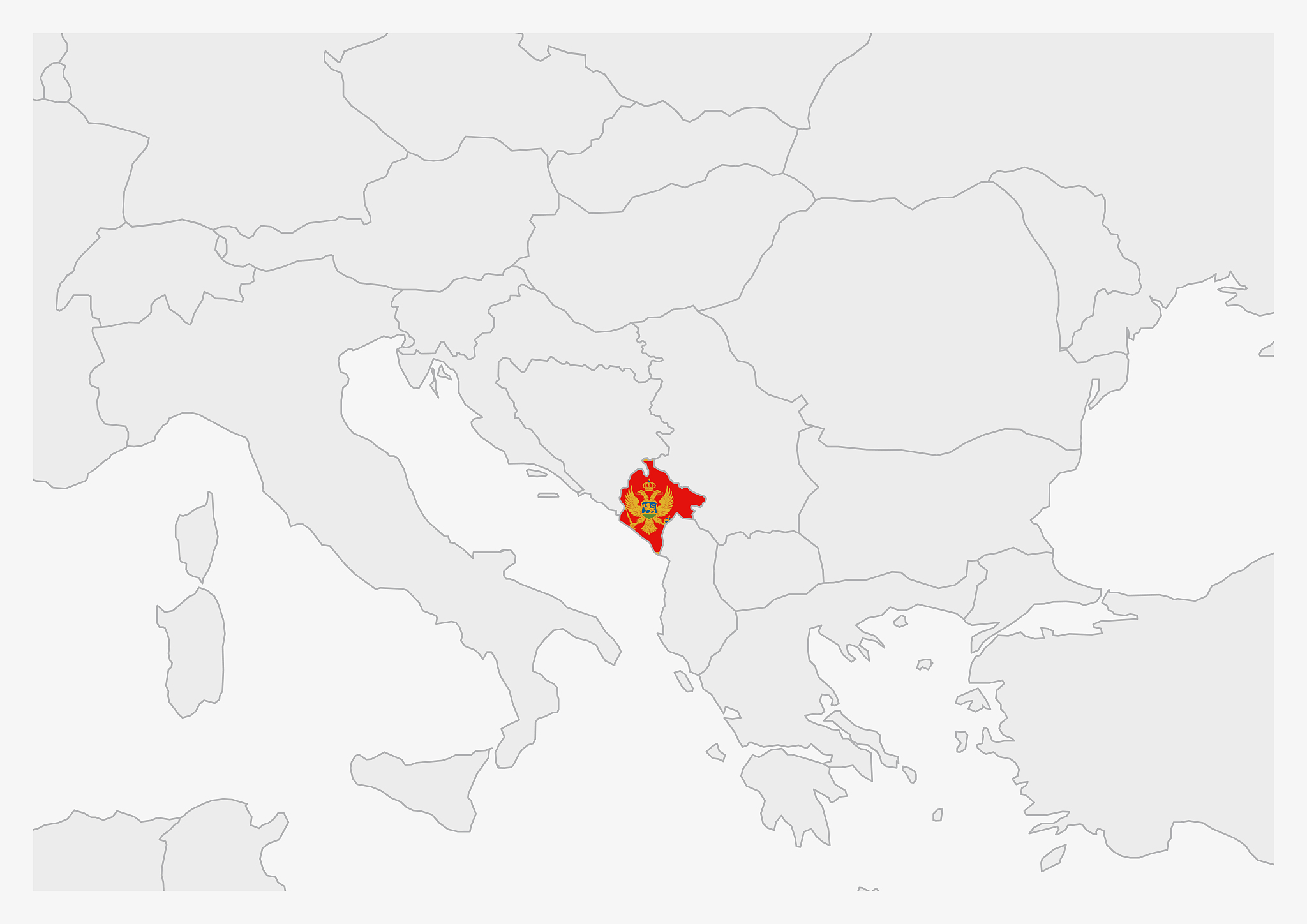 montenegro map highlighted in montenegro flag colors