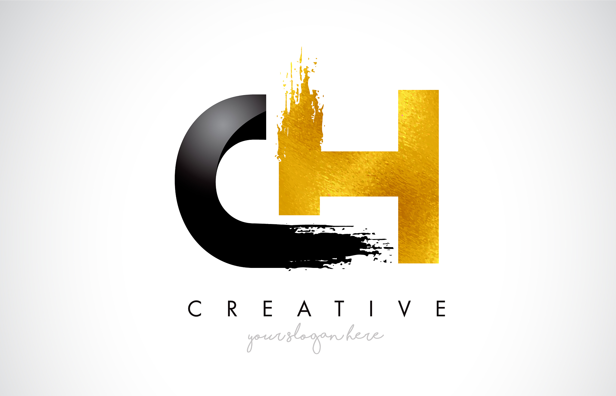 ch letter design with brush stroke and modern 3d