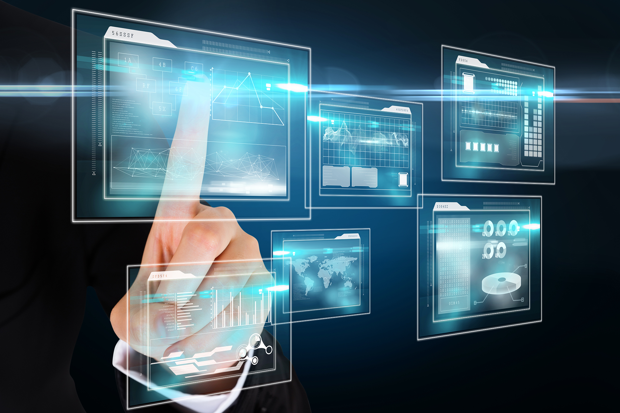 finger pointing to business interfaces