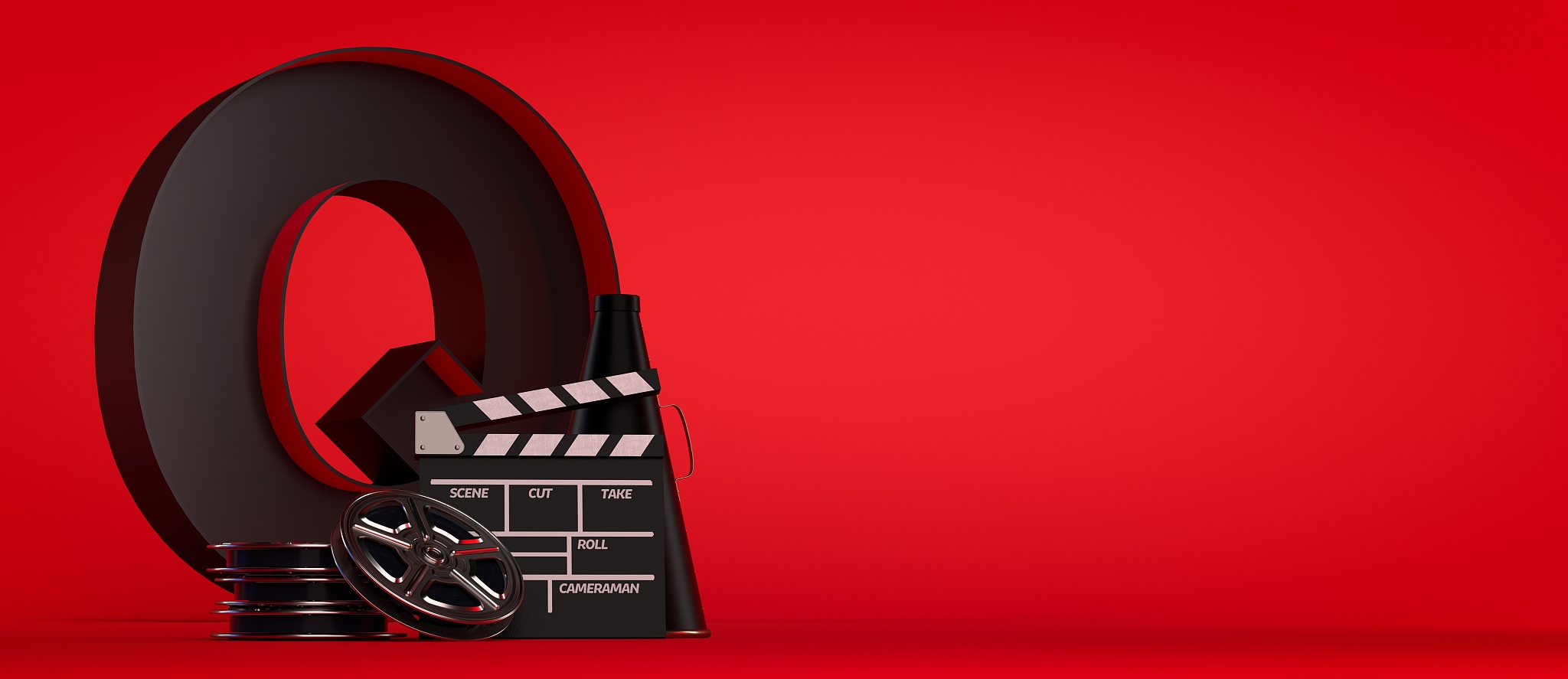 3d rendering film industry concept red background