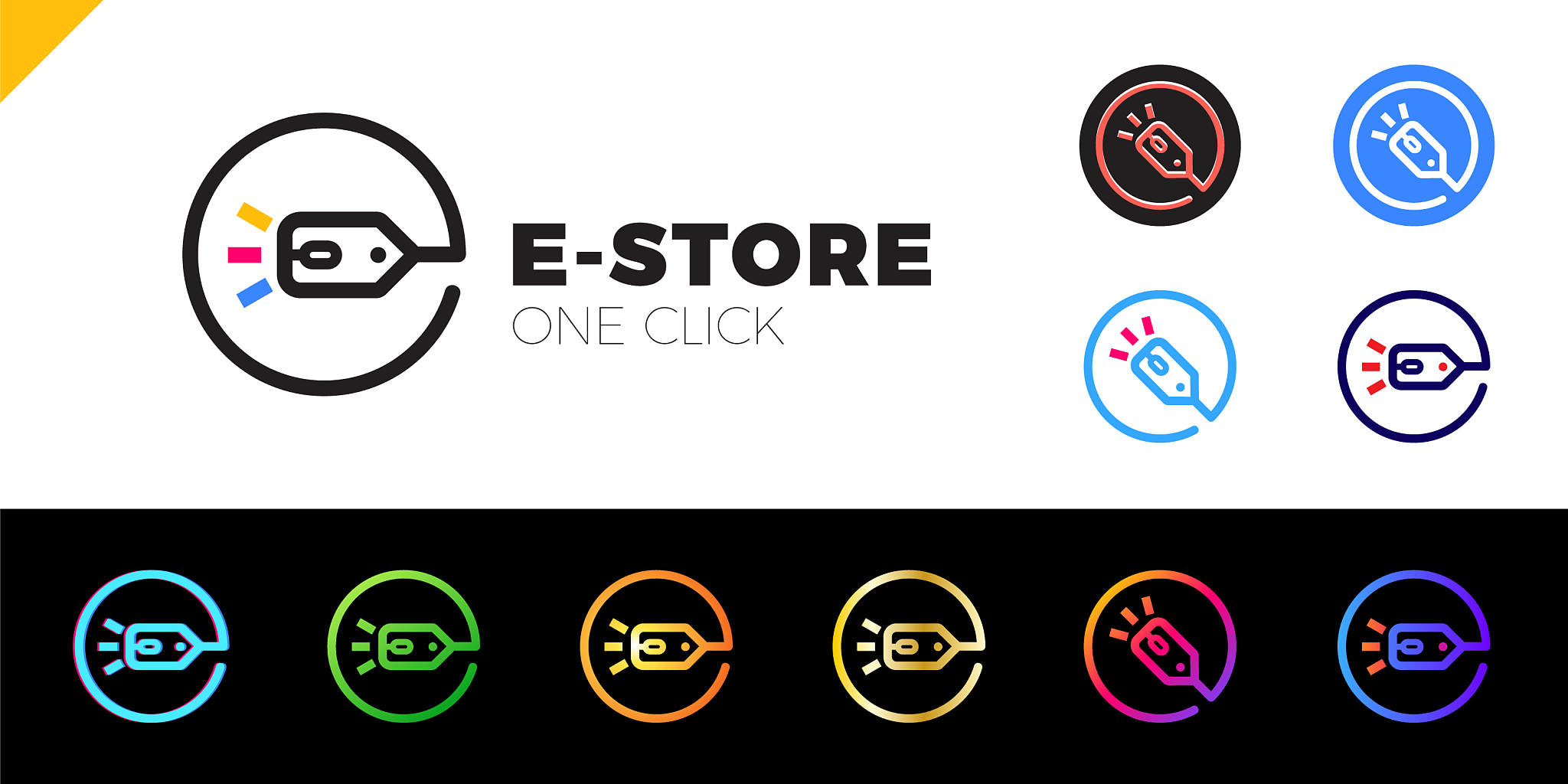 <strong>e</strong> store logo concept mouse click and shop tag in