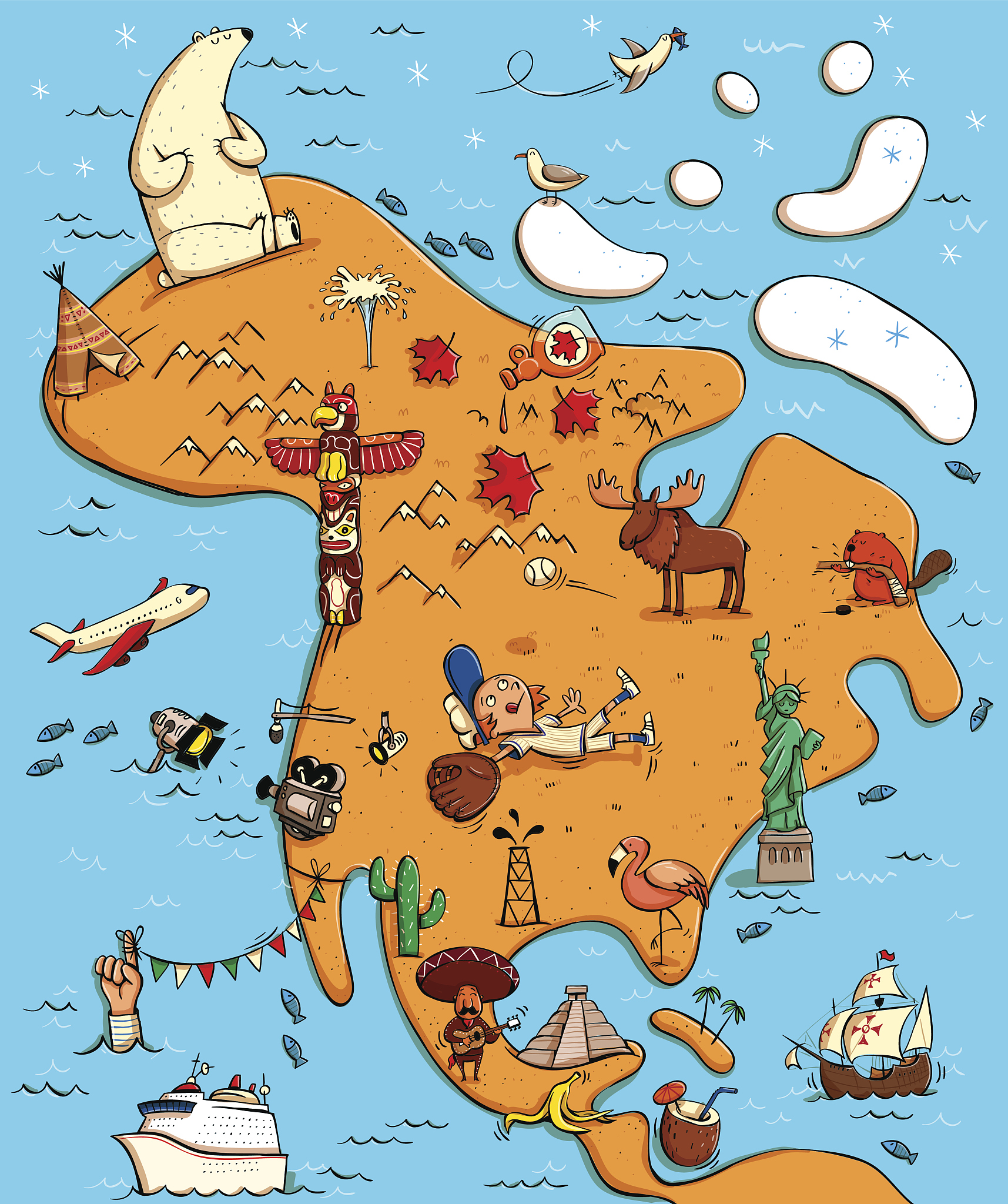 illustrated map of north america