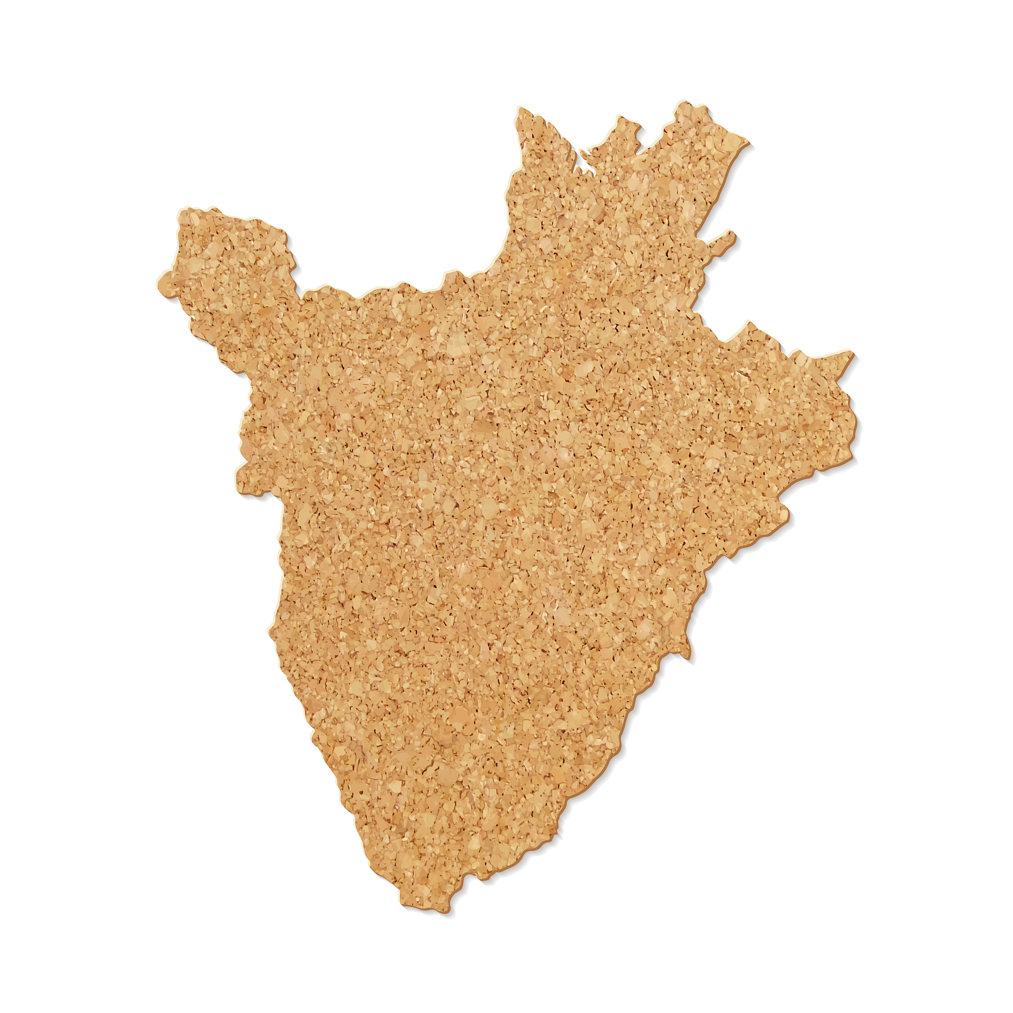 burundi map in cork board texture on white background