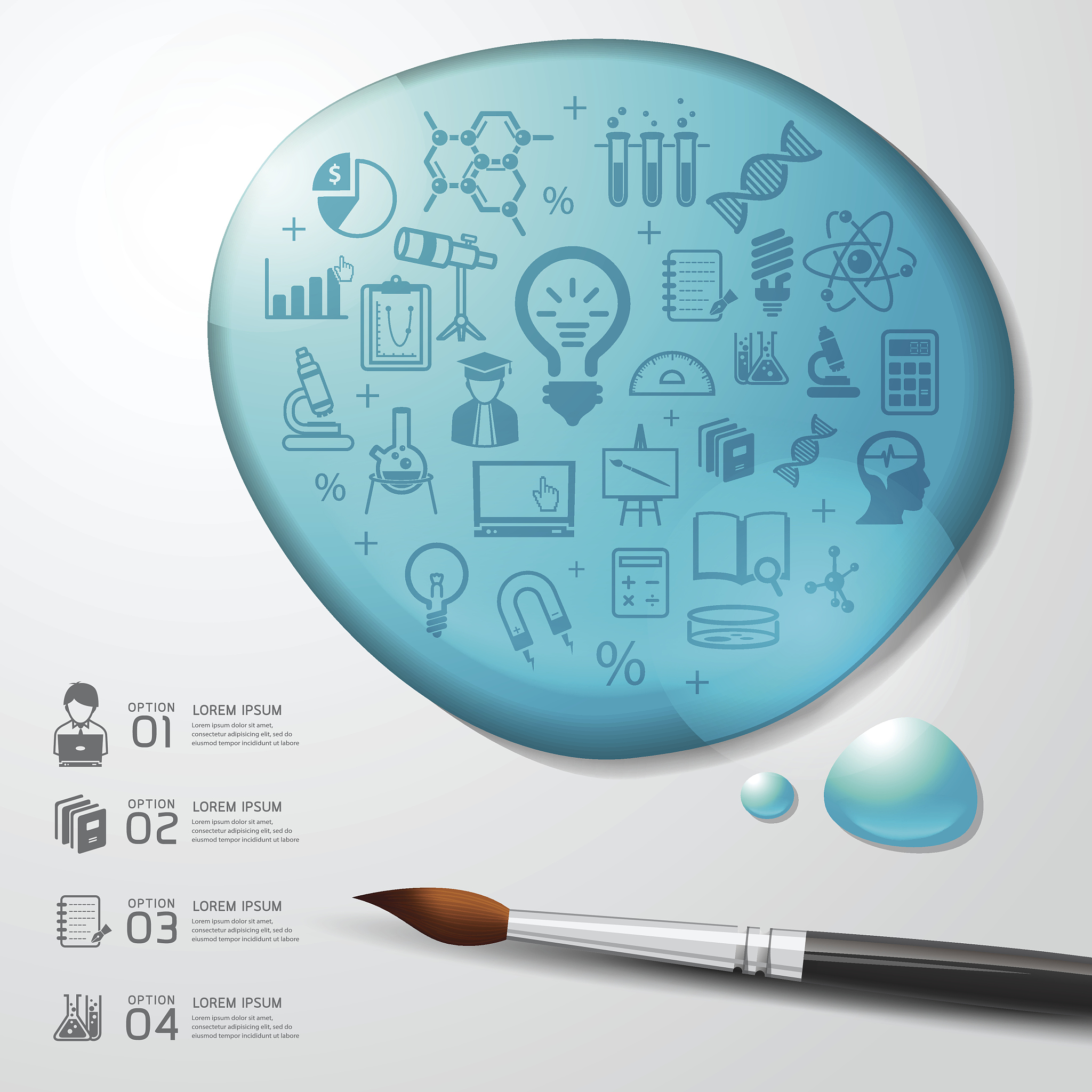infographics education icons water color shaped on paper with