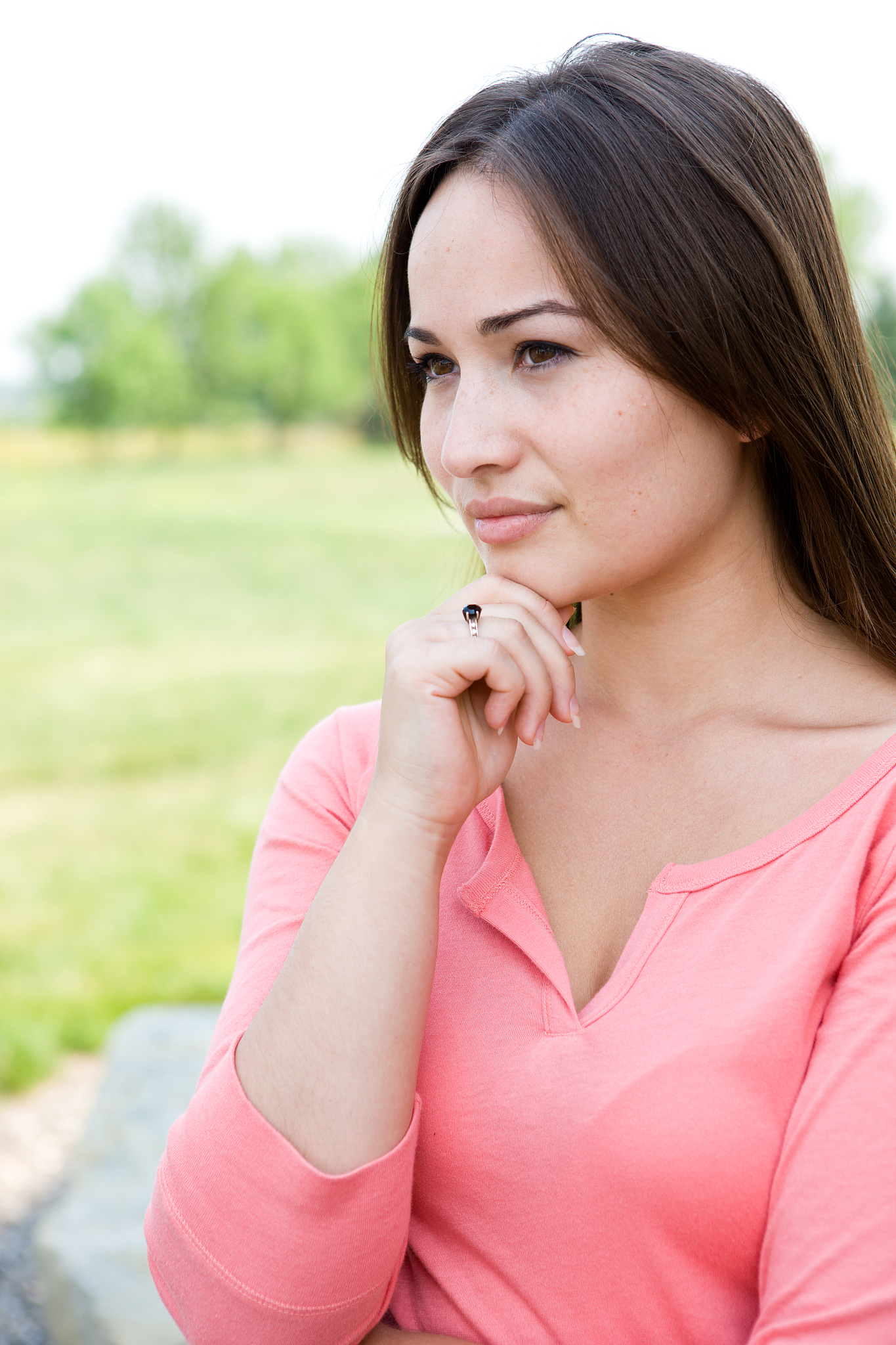 woman has thoughtful look on her face