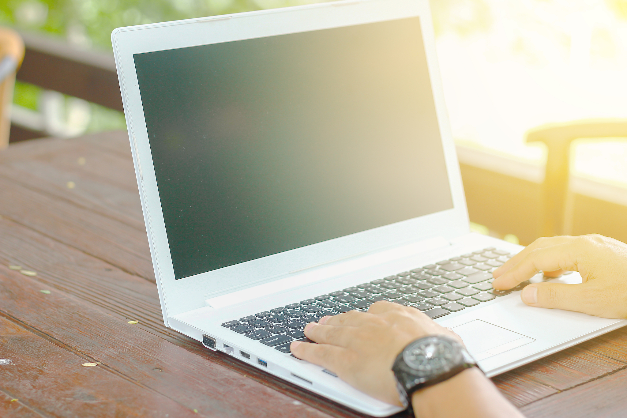 stock photo : closeup image of a hands working and typing on lap