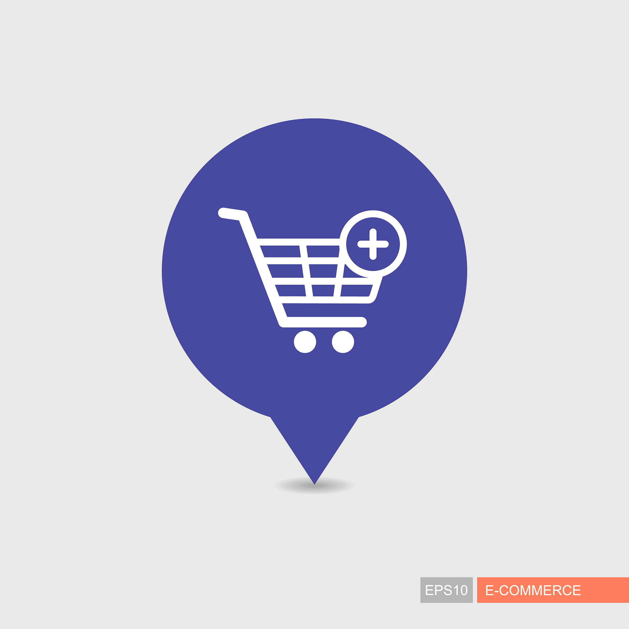 shopping cart pin map icon with plus sign