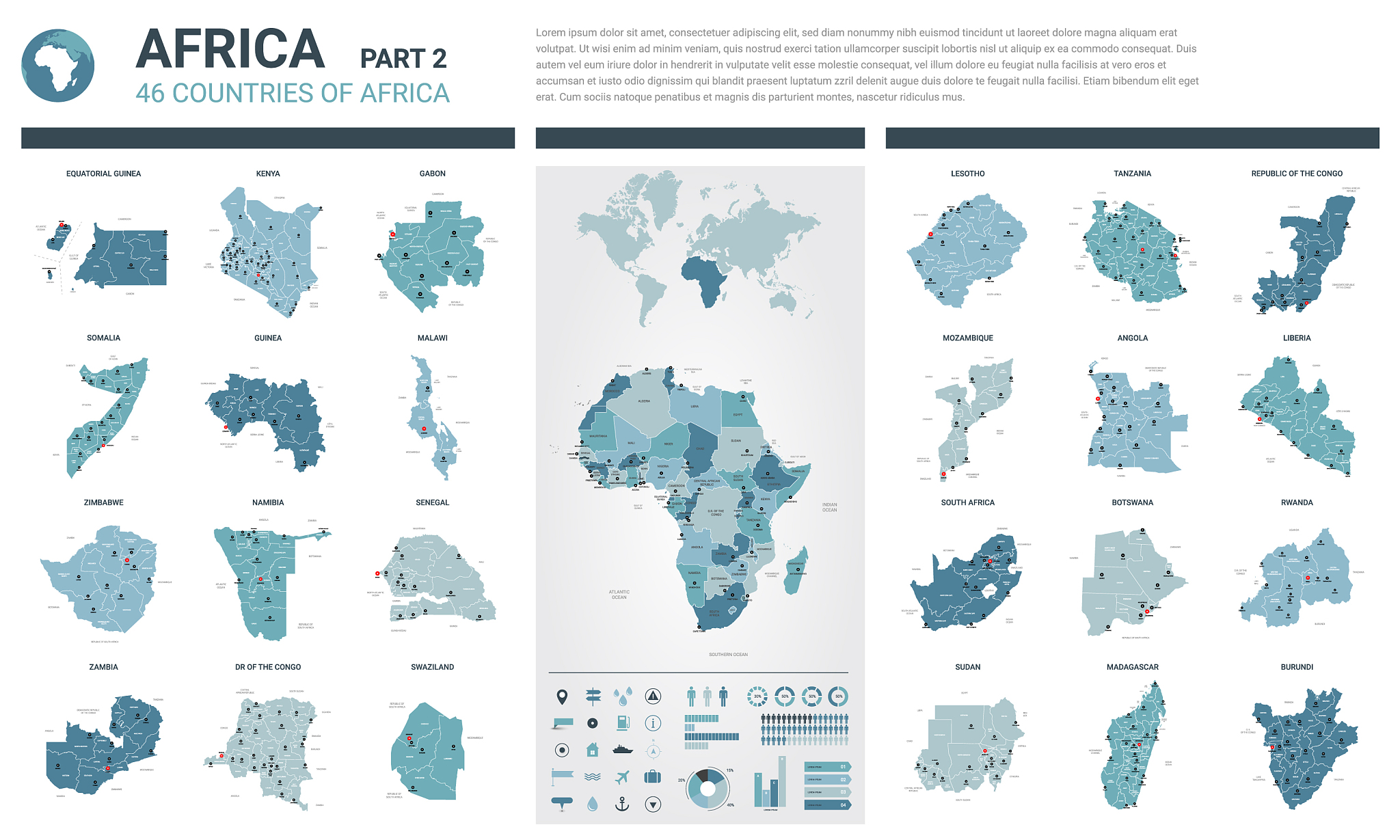 maps set high detailed 46 maps of african