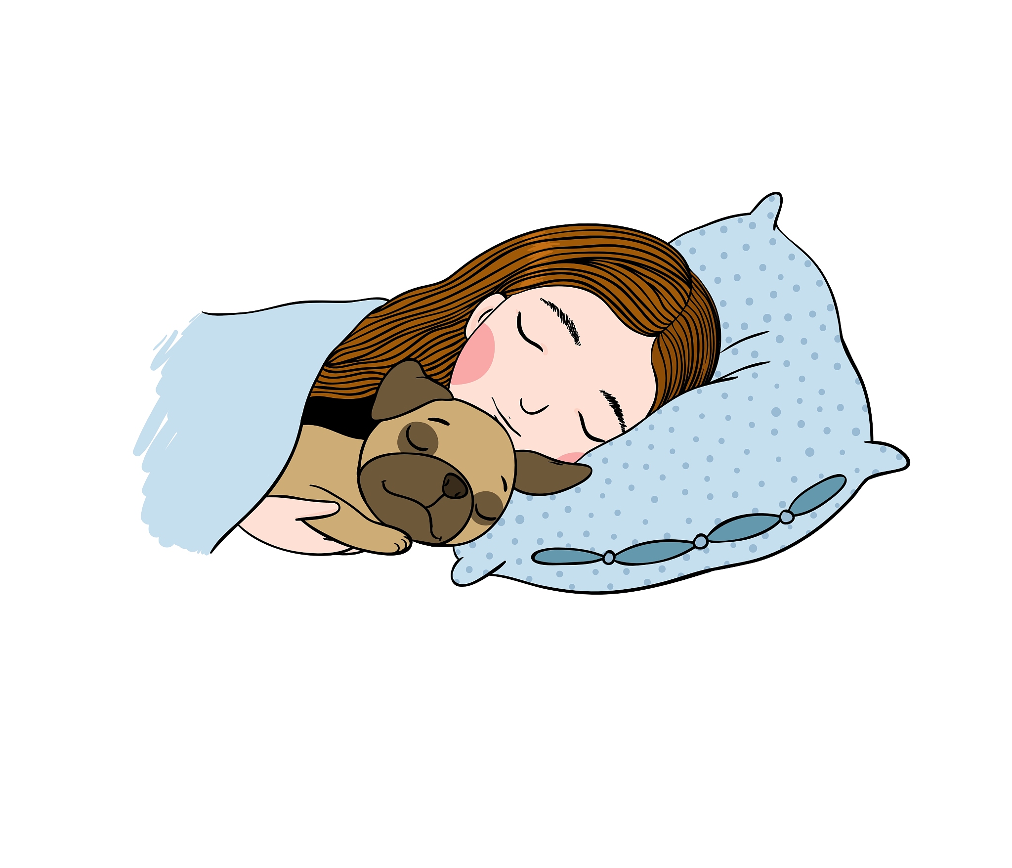 sleeping beautiful young girl and a cute pug
