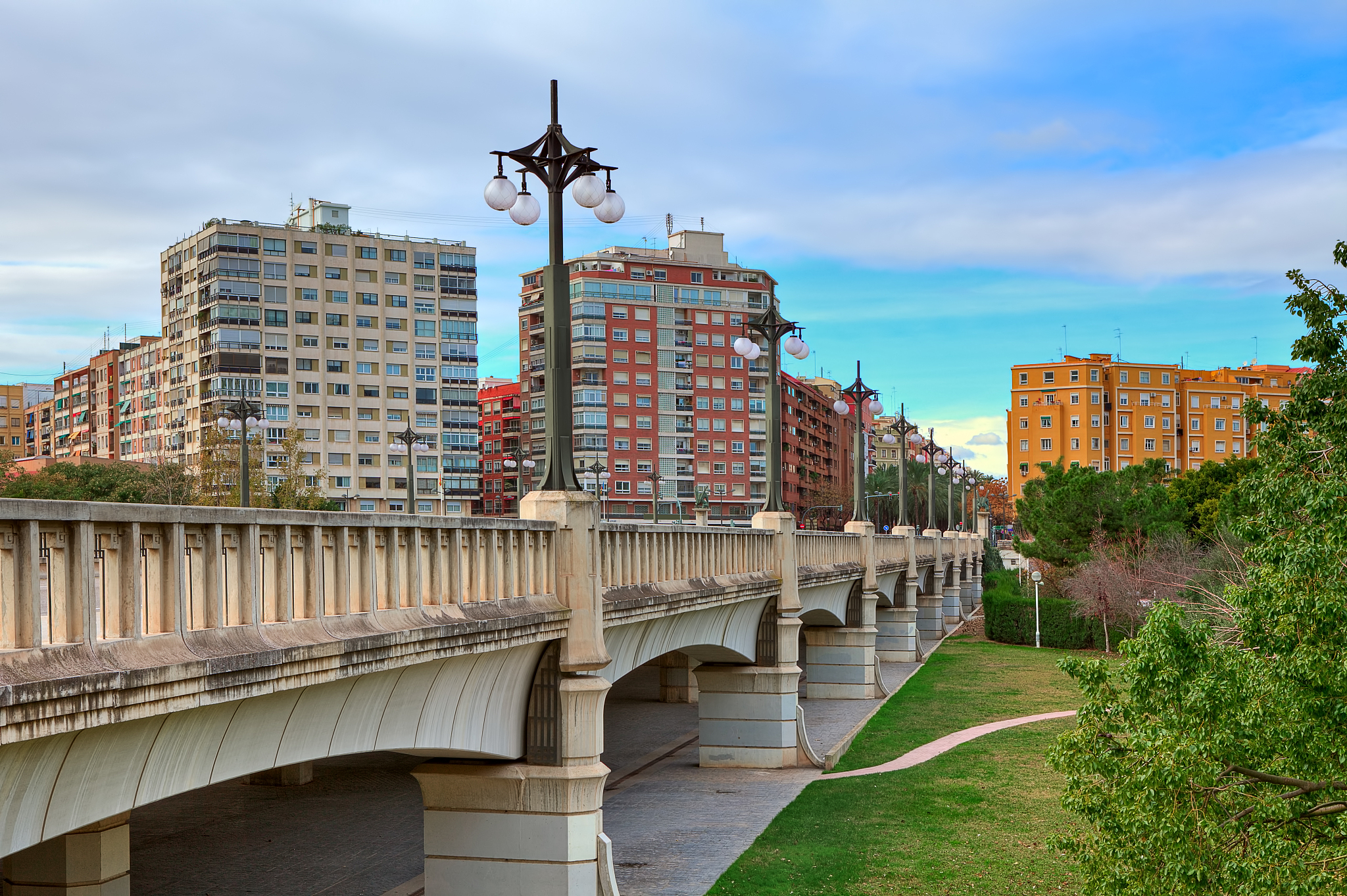 bridge over gardens of turia in valencia.