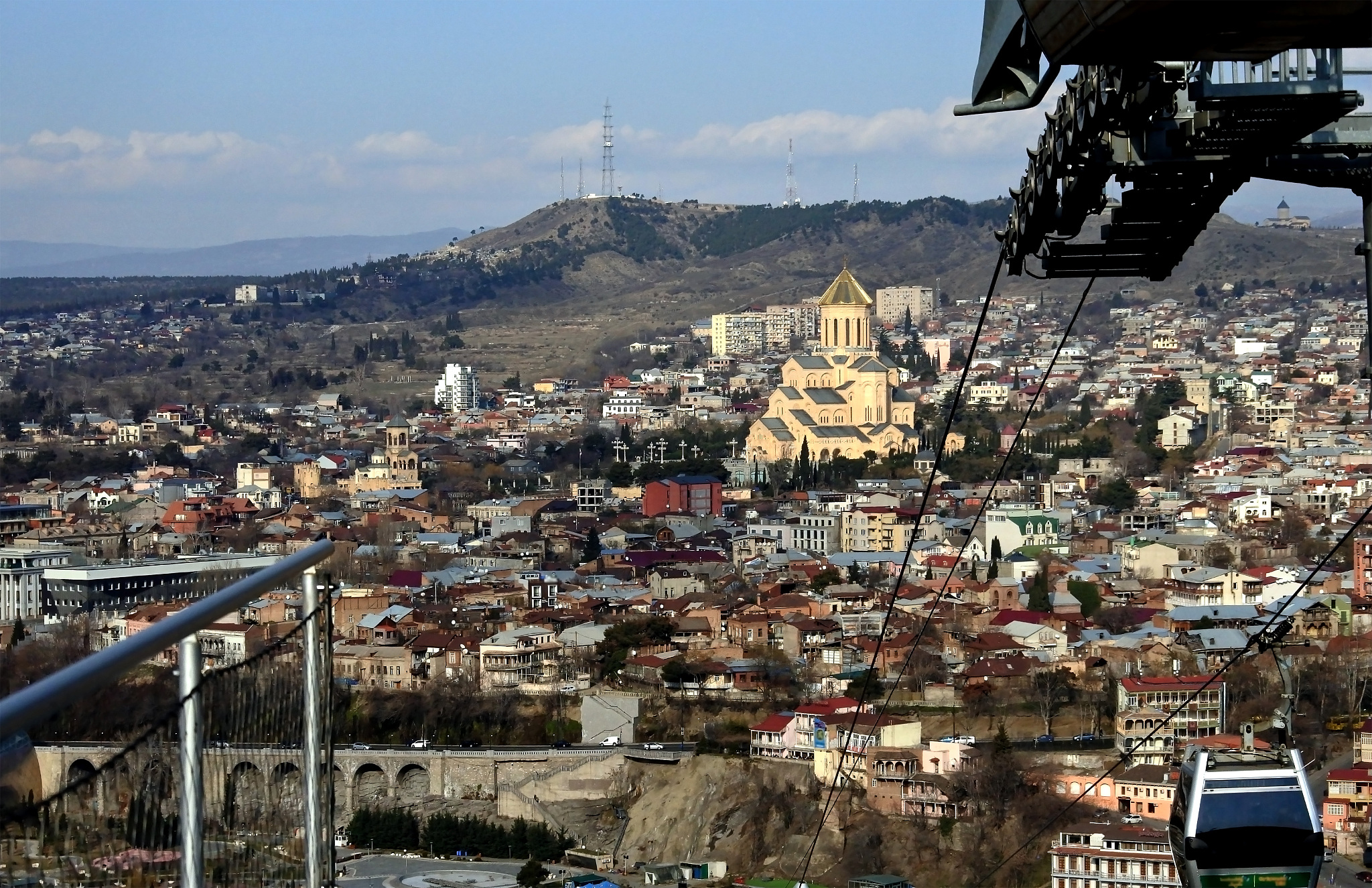 historical center of tbilisi from the top point, below the old t