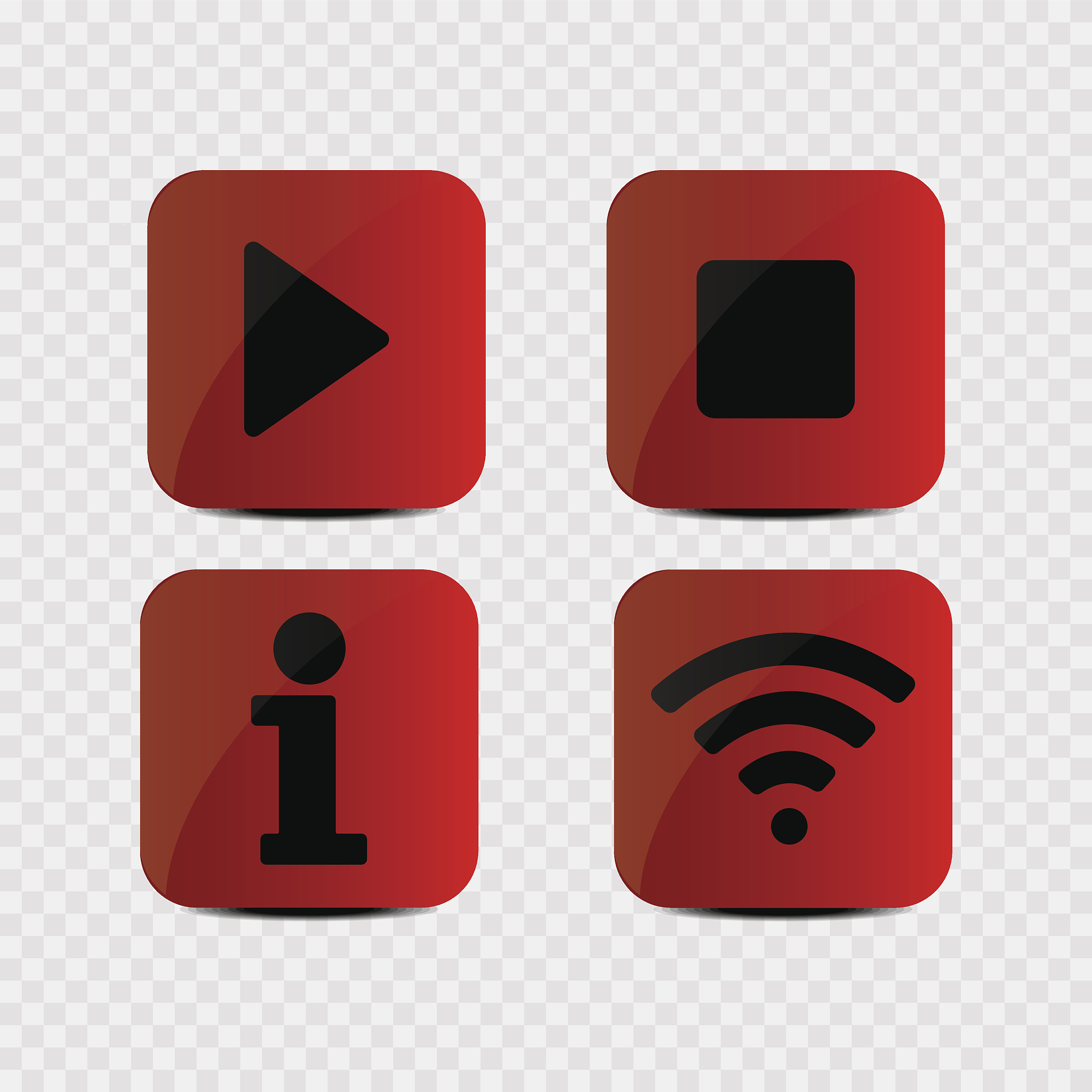 multimedia icon, info and wifi icons on a grey background