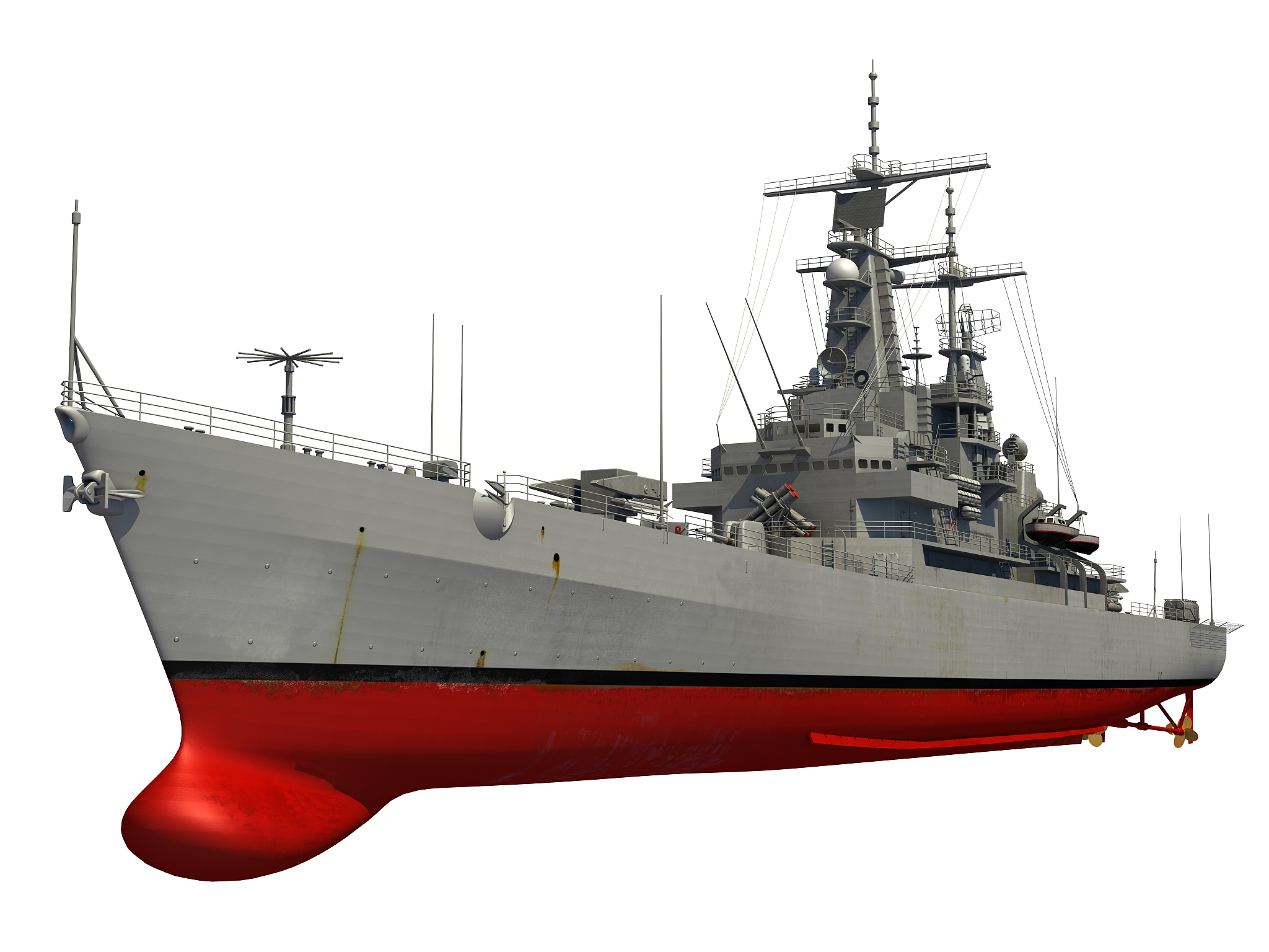 modern warship over white background