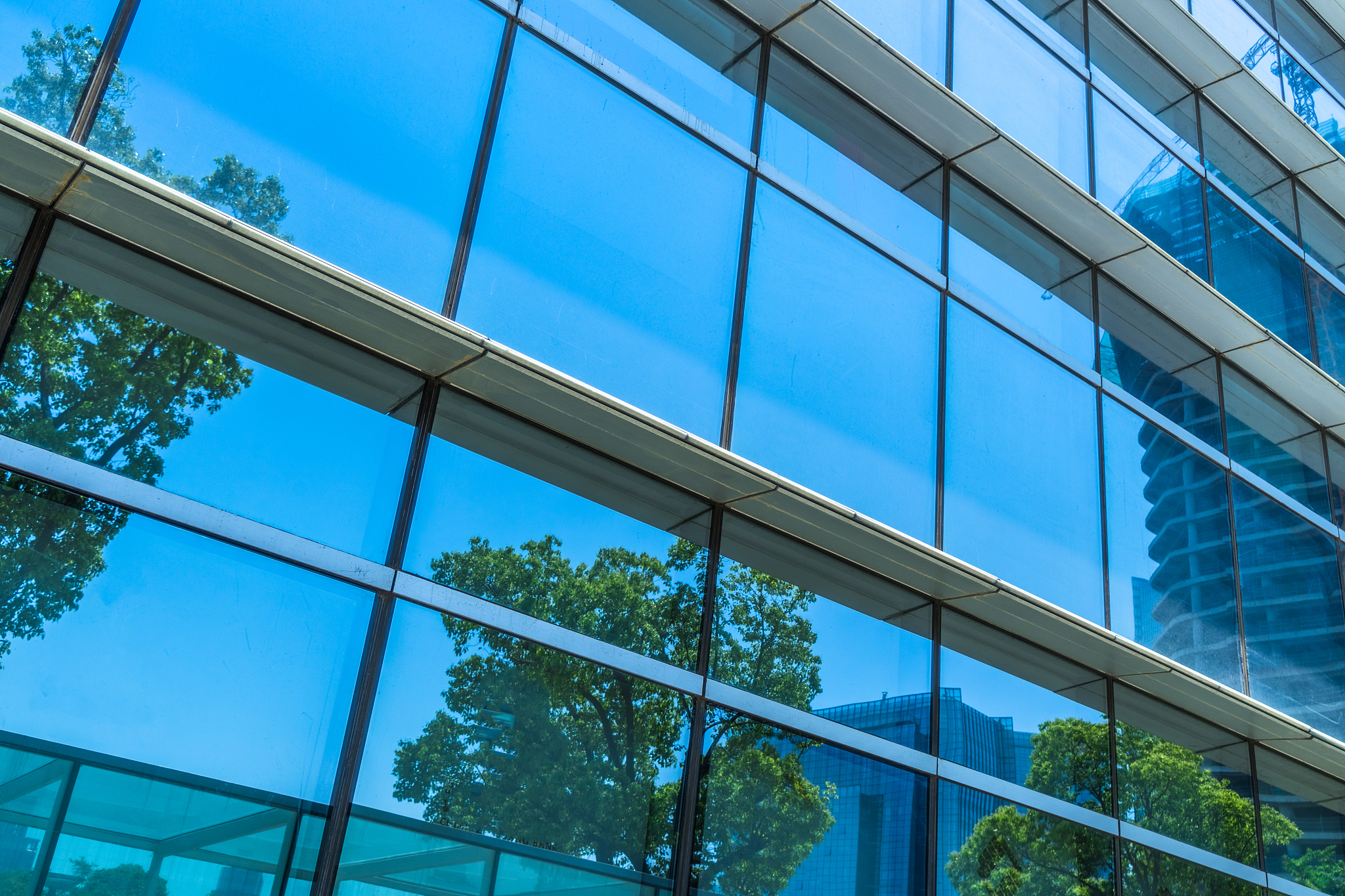 modern glass building reflection