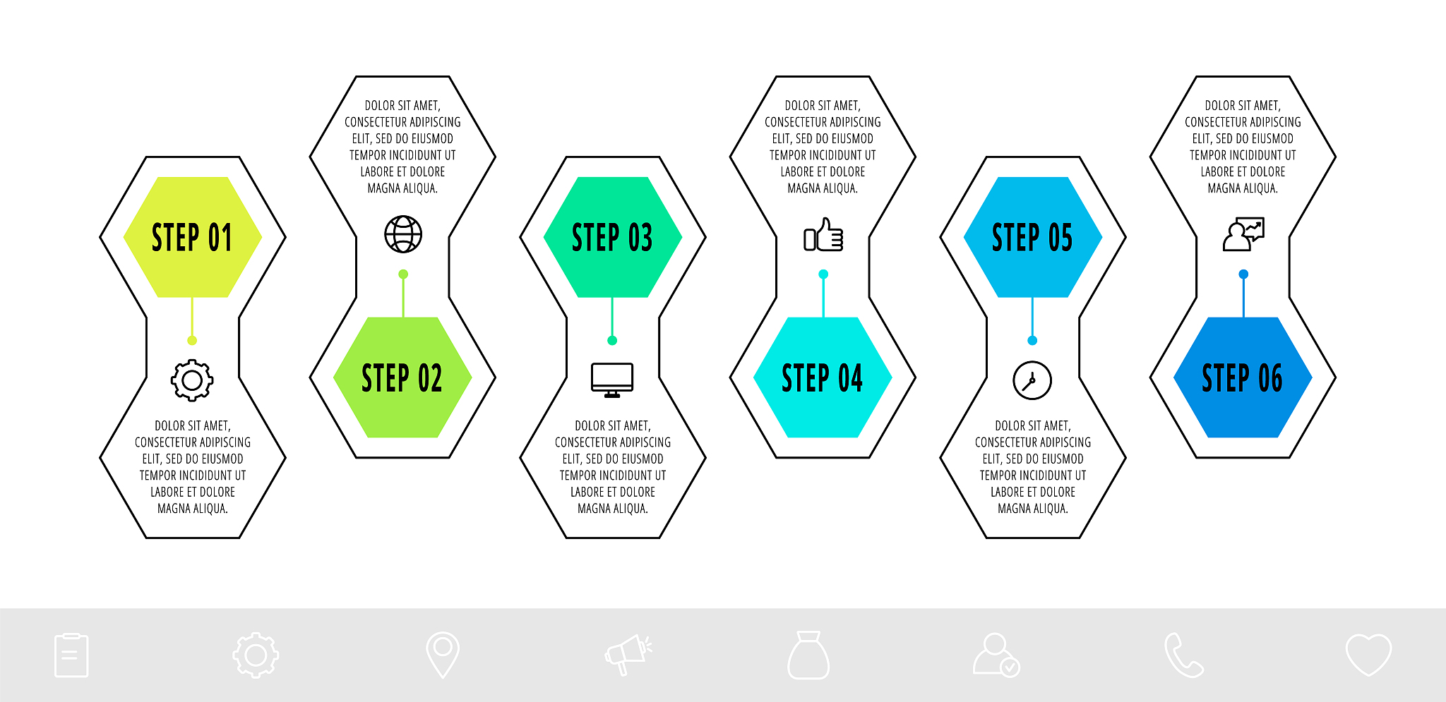hexagon infographic design template with 6 options and icons. ve