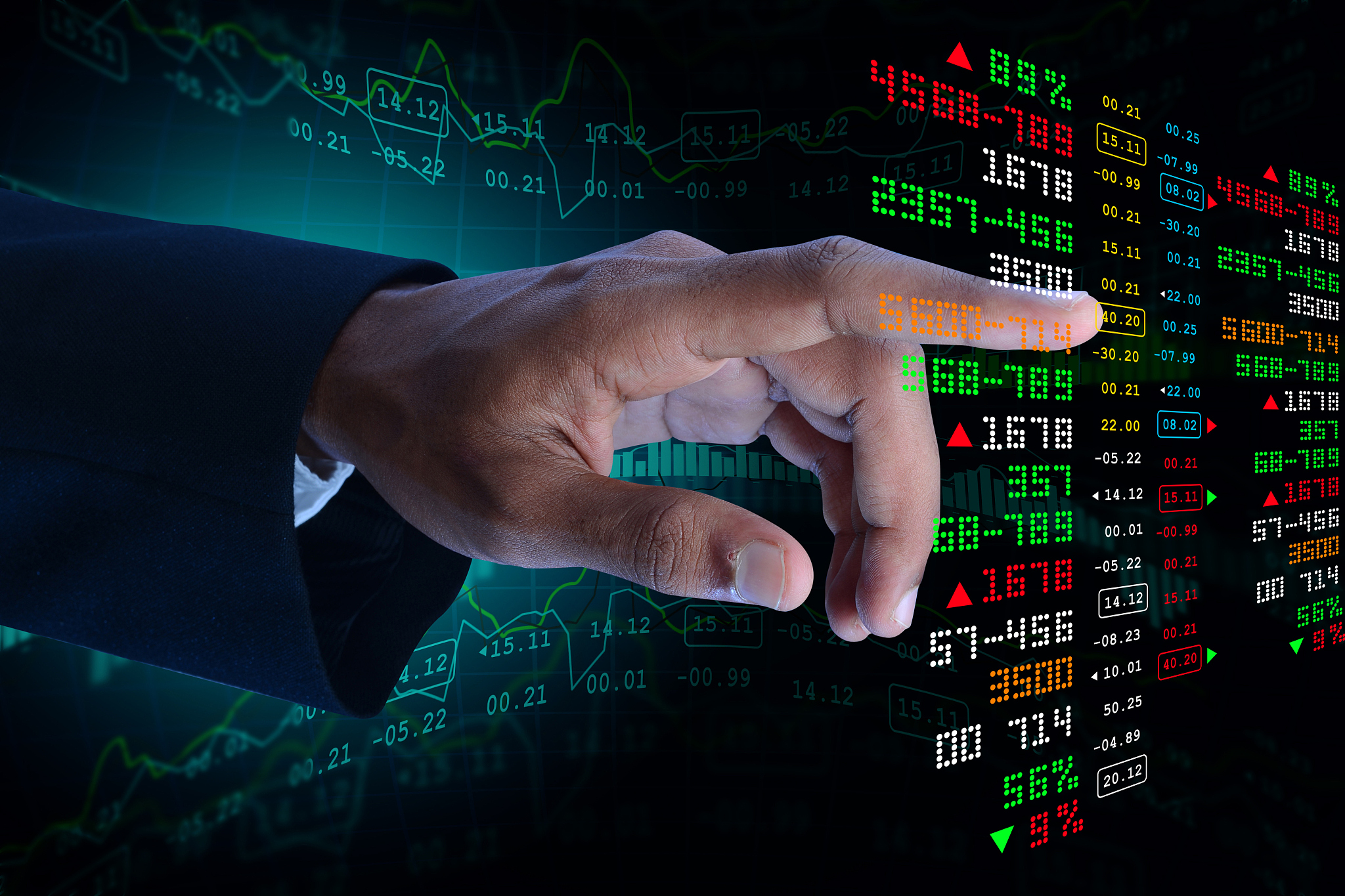 business man touching the stock chart