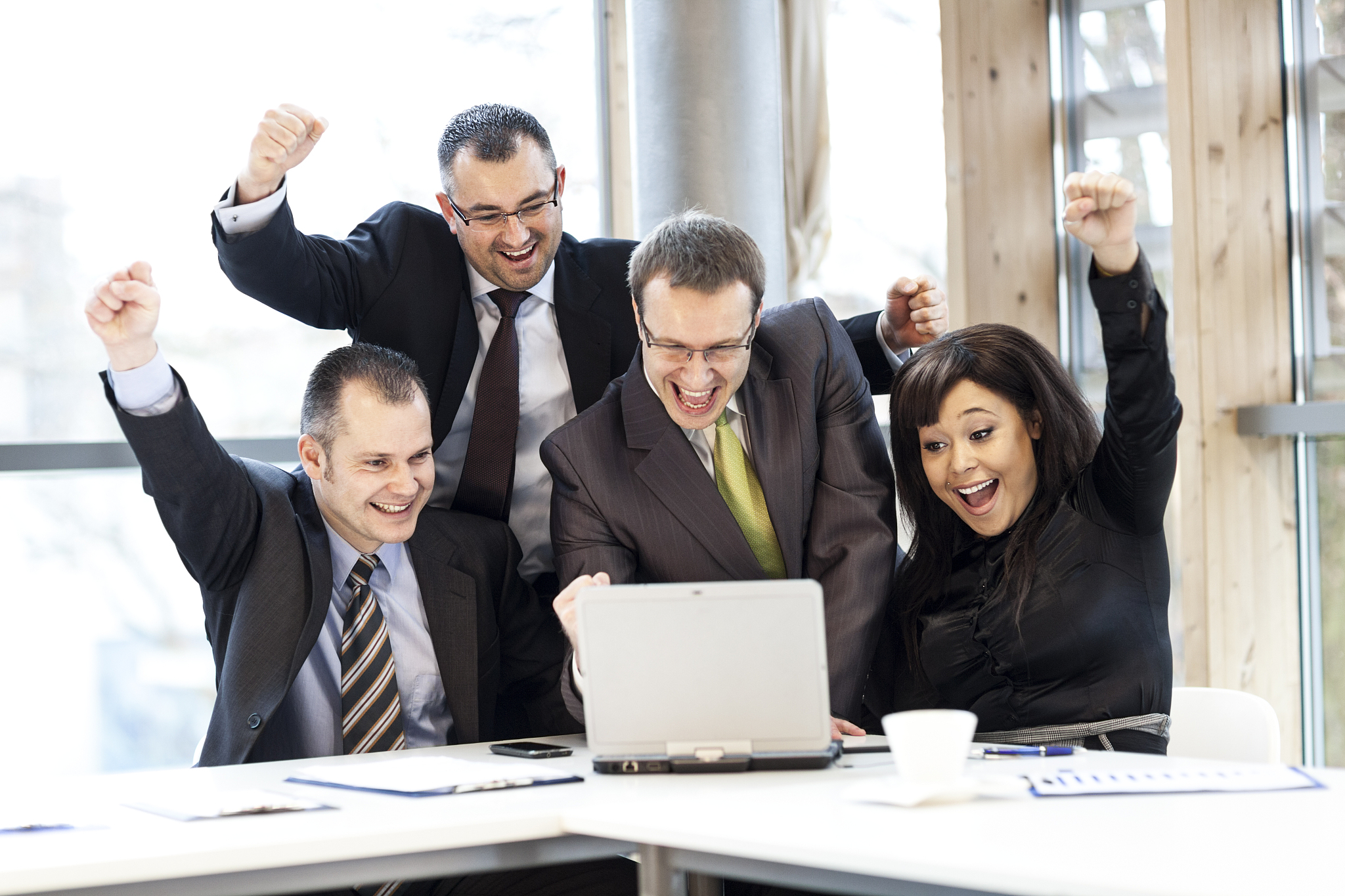 cheering business people
