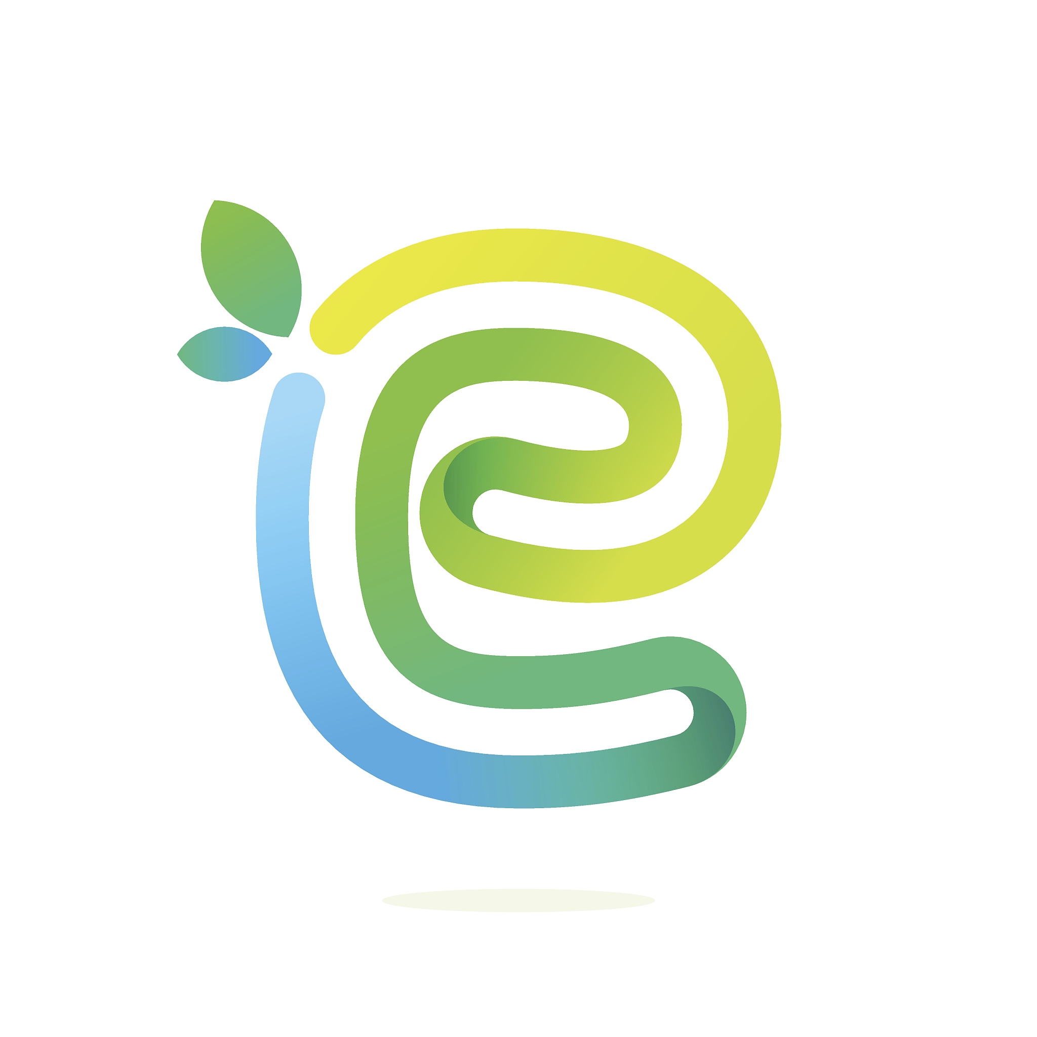 e letter with green leaves eco icon.