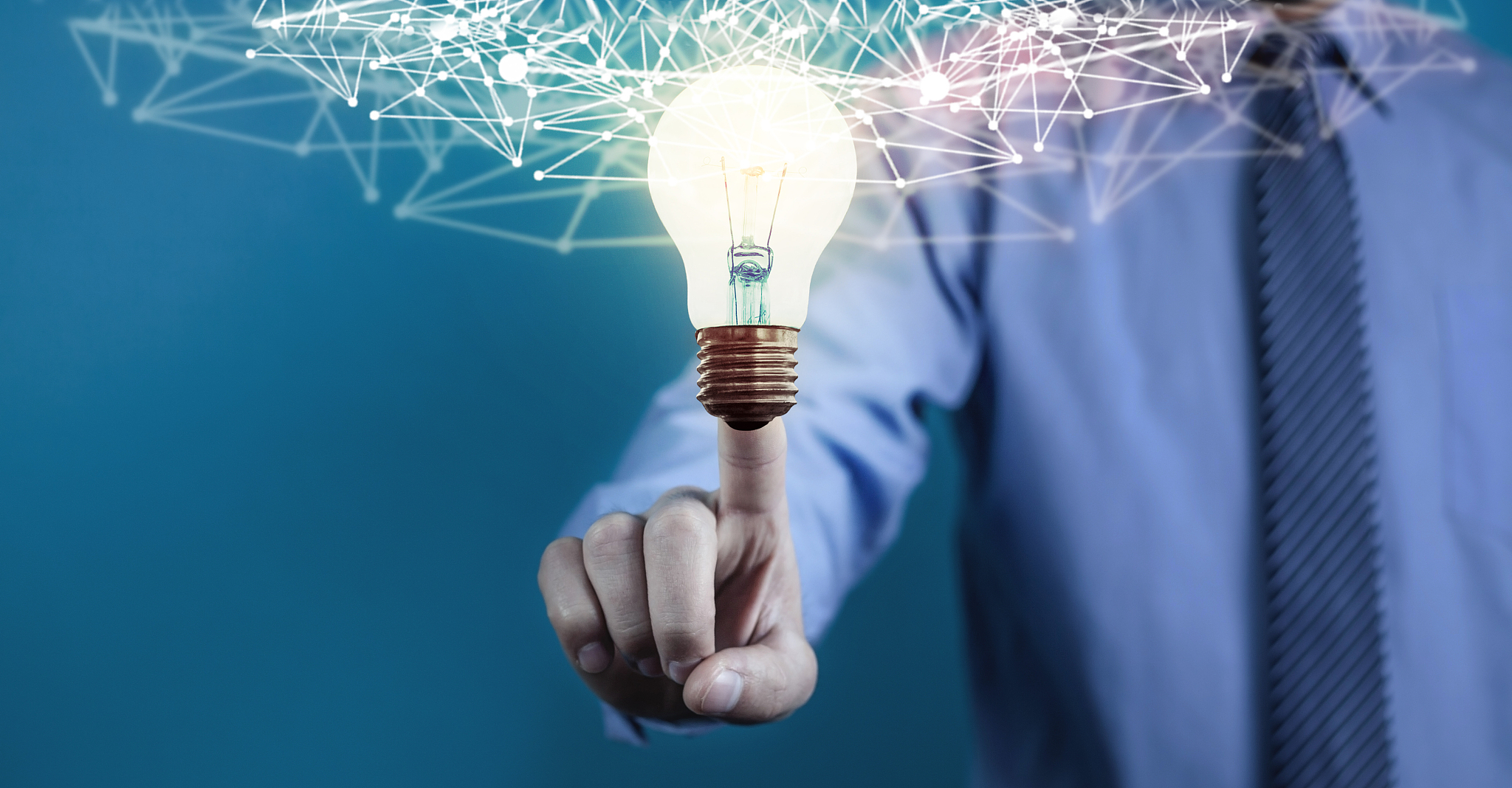internet network with creative light bulb. business technology c