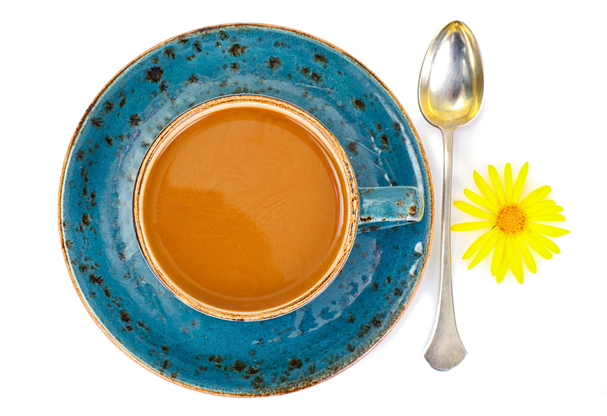 coffee  in a blue retro cup with flowers