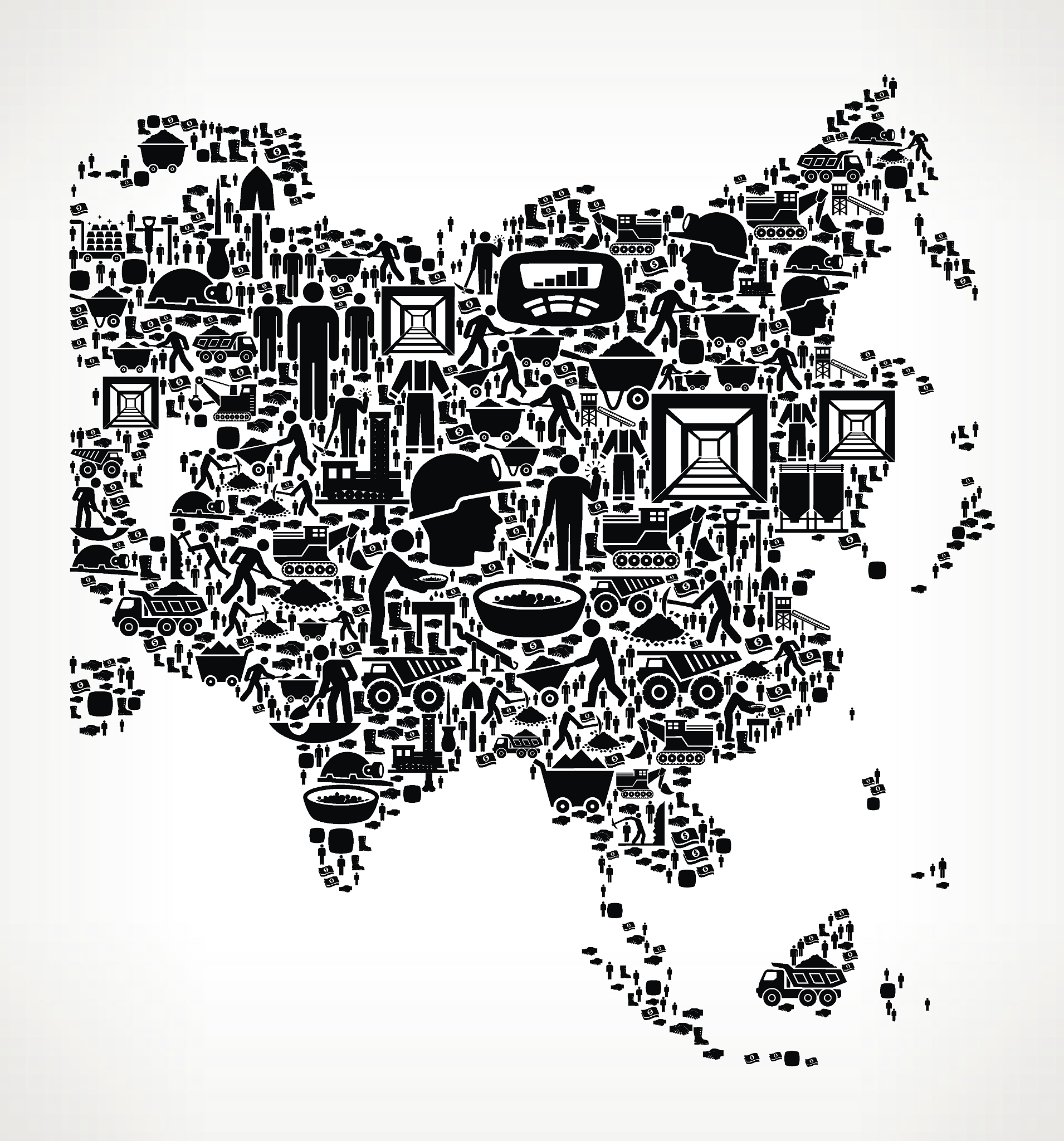 asia mining industry vector graphic