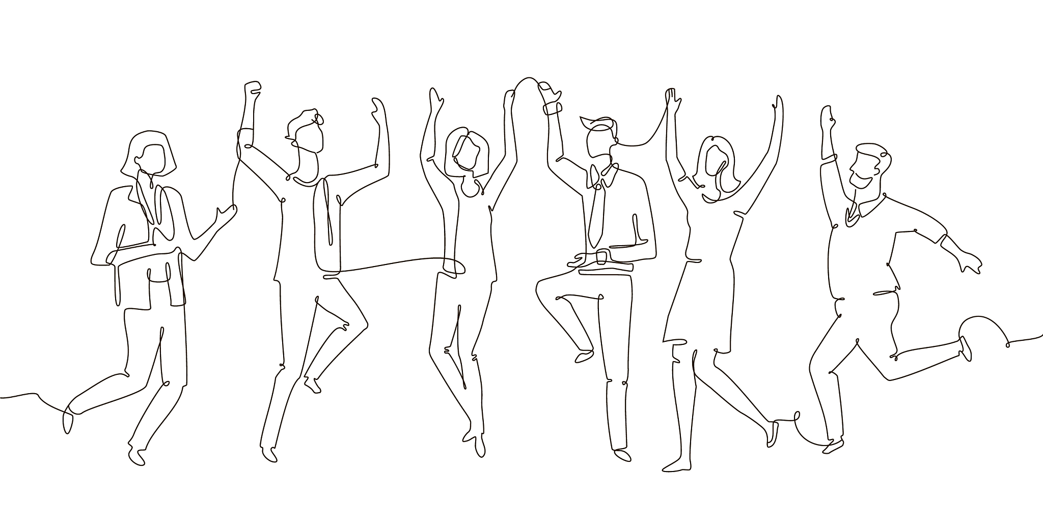 business team celebrating - one line design style