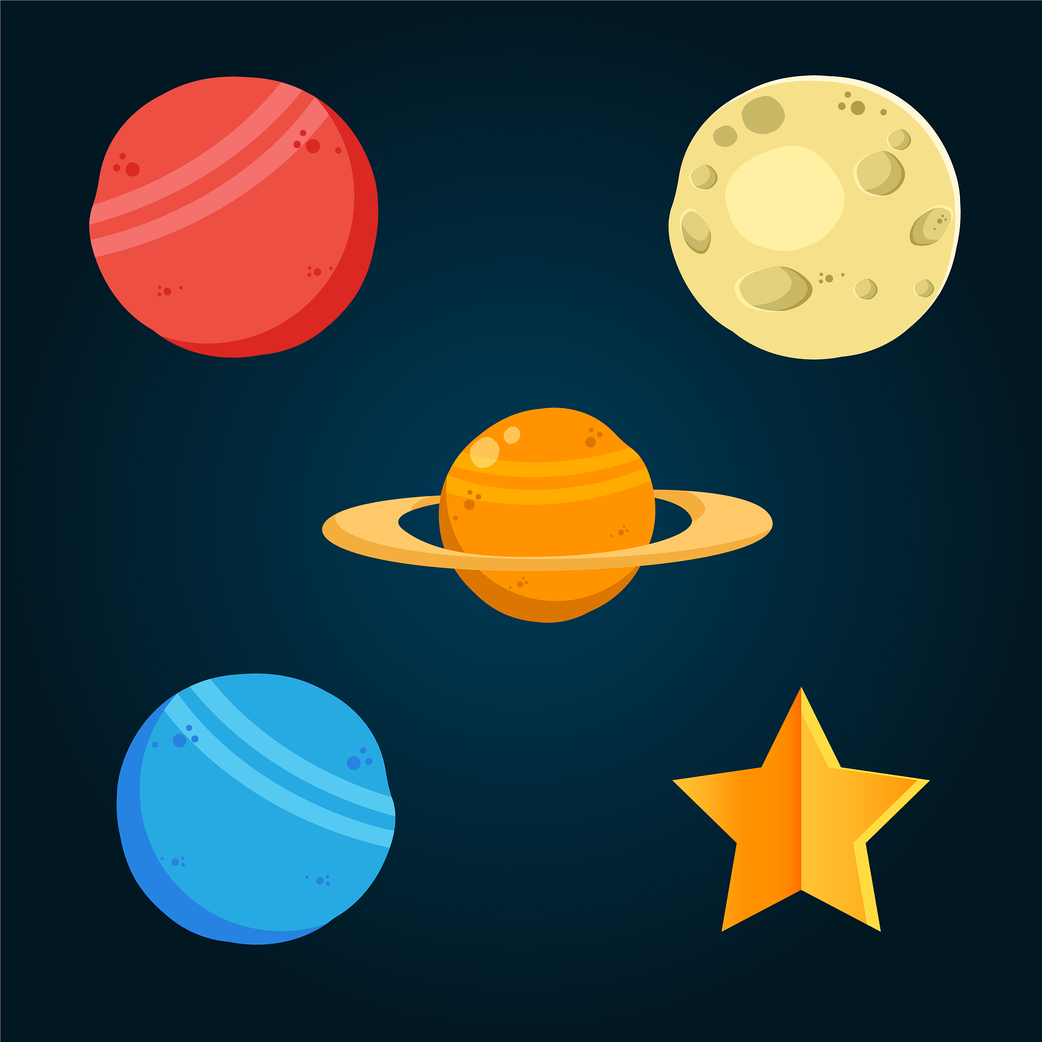 set colorful bright planets solar system