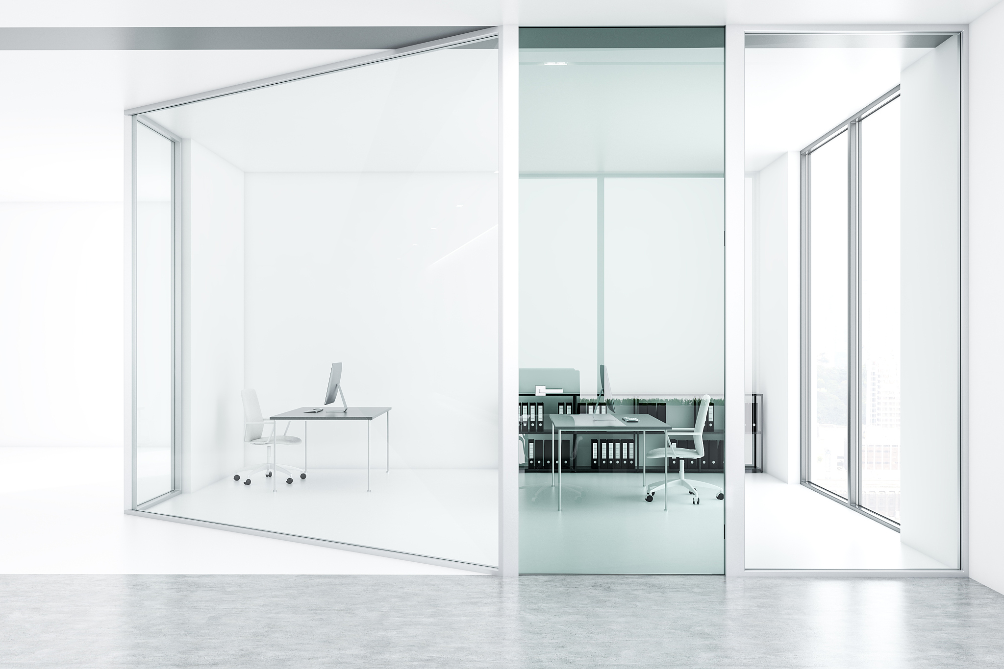 white and glass company office interior