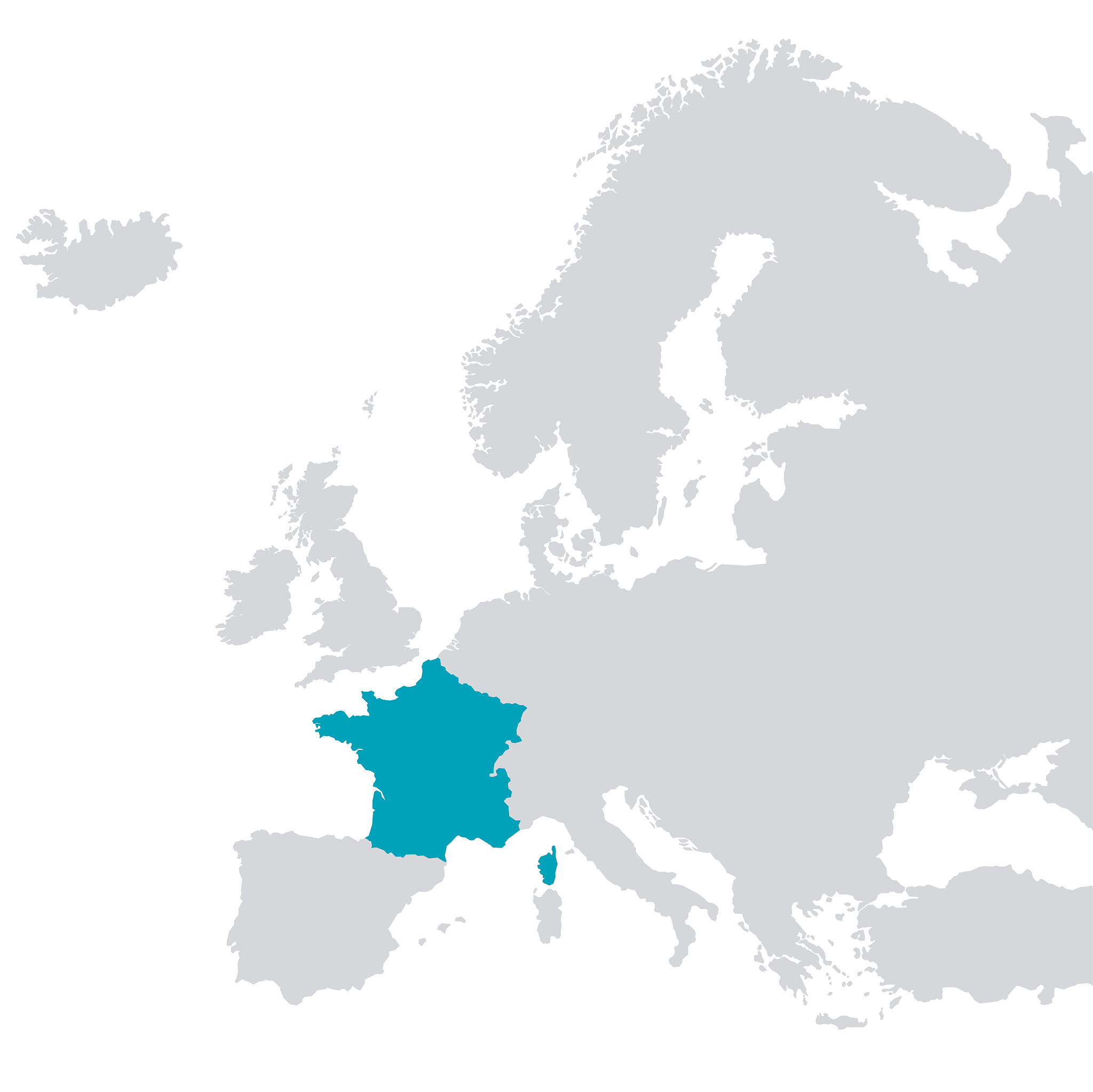 europe outline map with france coloured blue