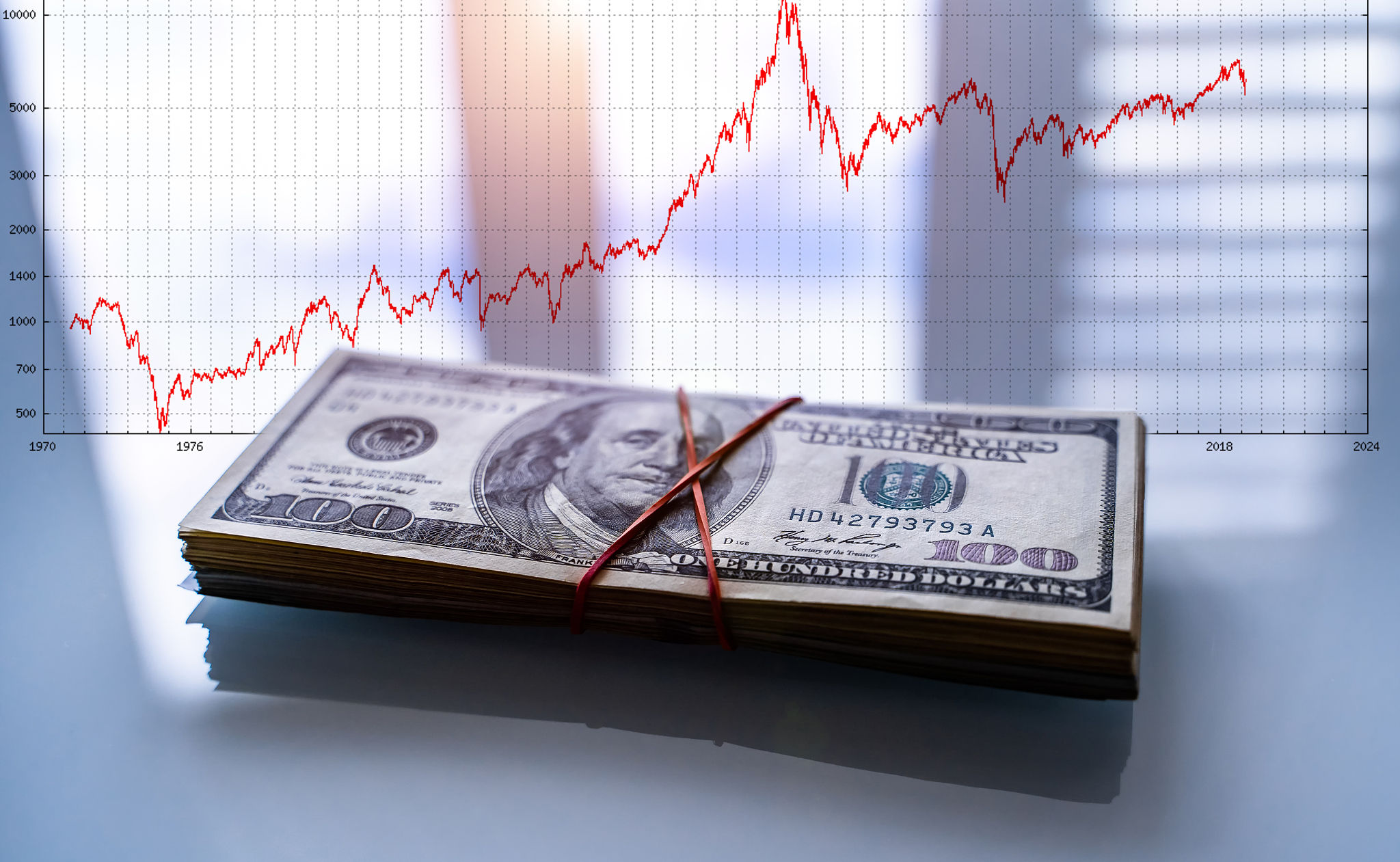profit from business with pile of american dollars.