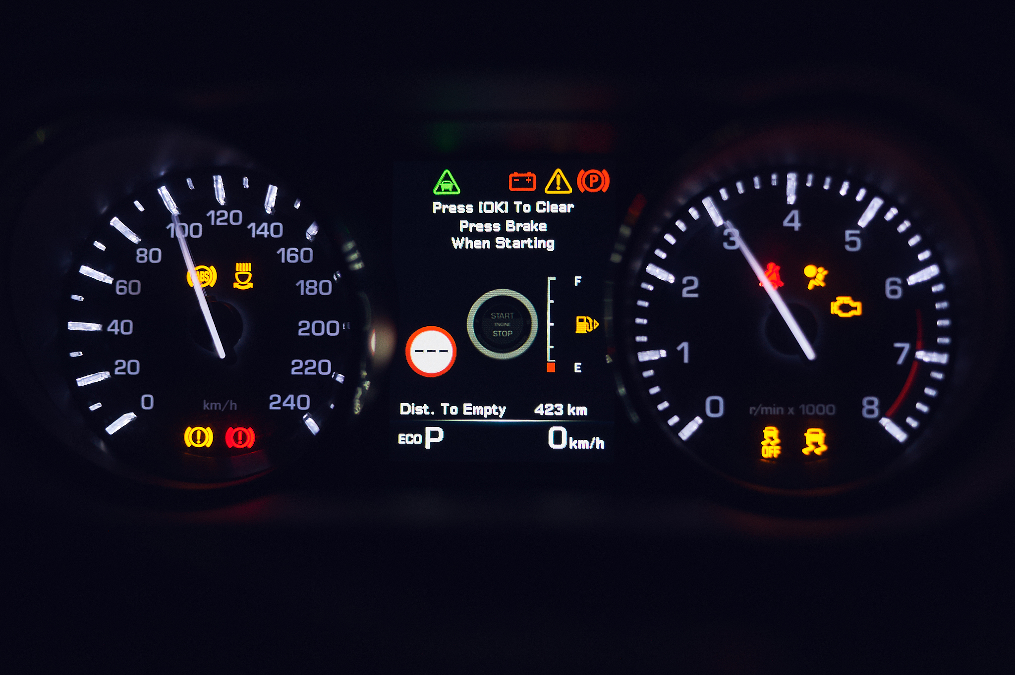 dashboard board of modern car at night close up
