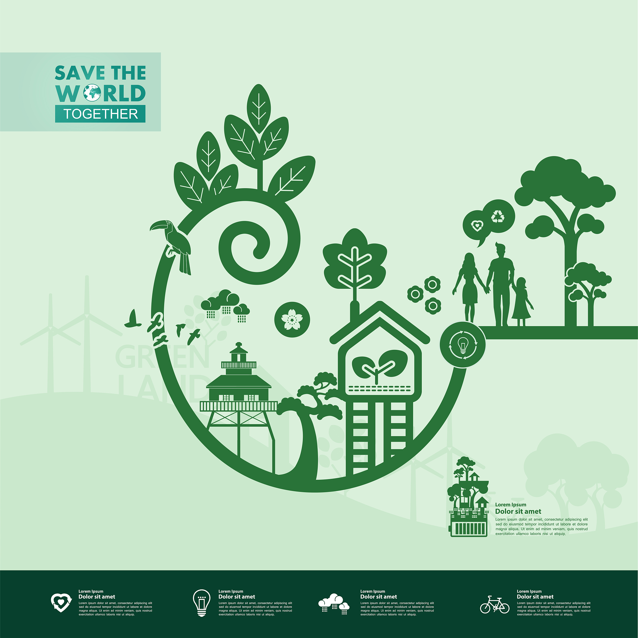save the world together green ecology vector illustration.