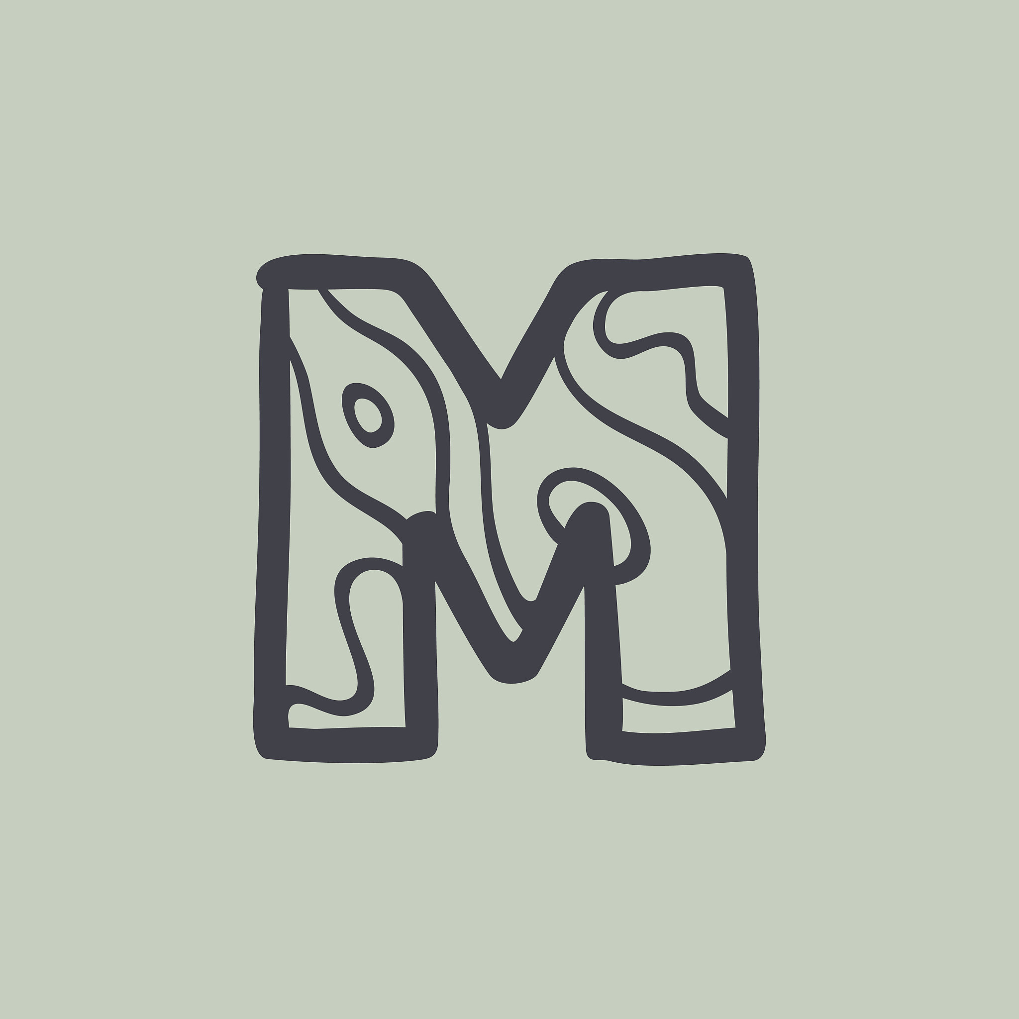 letter m logo with waves line pattern.
