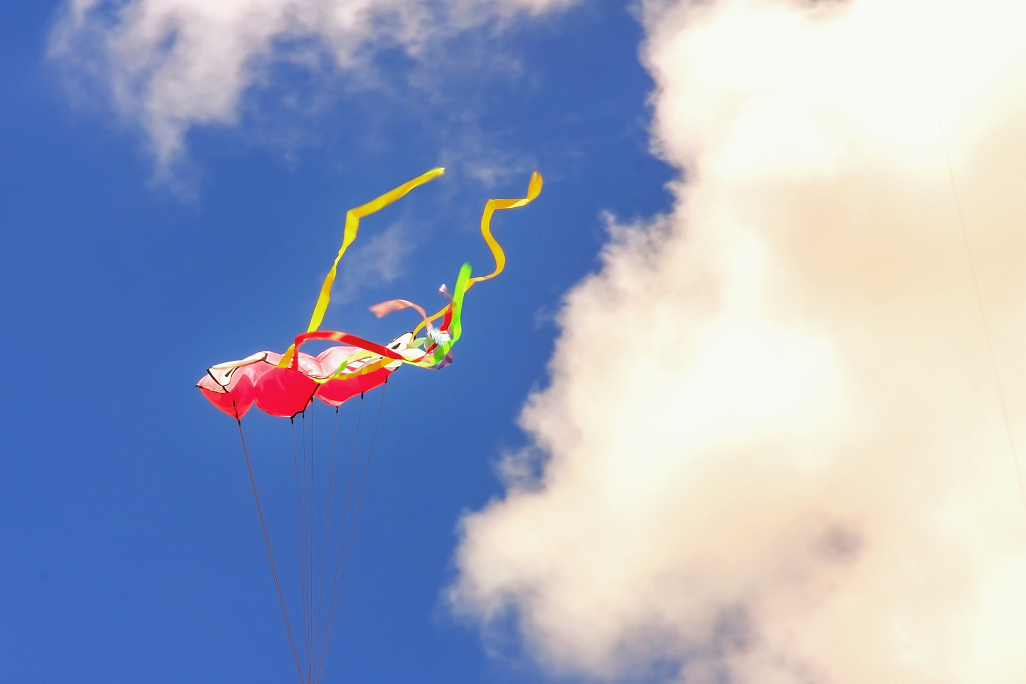 colorful kite free to fly in the clear sky, a beautiful summer d