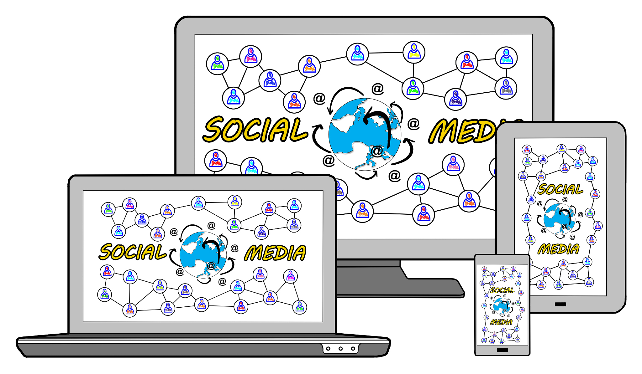 social media concept on different devices