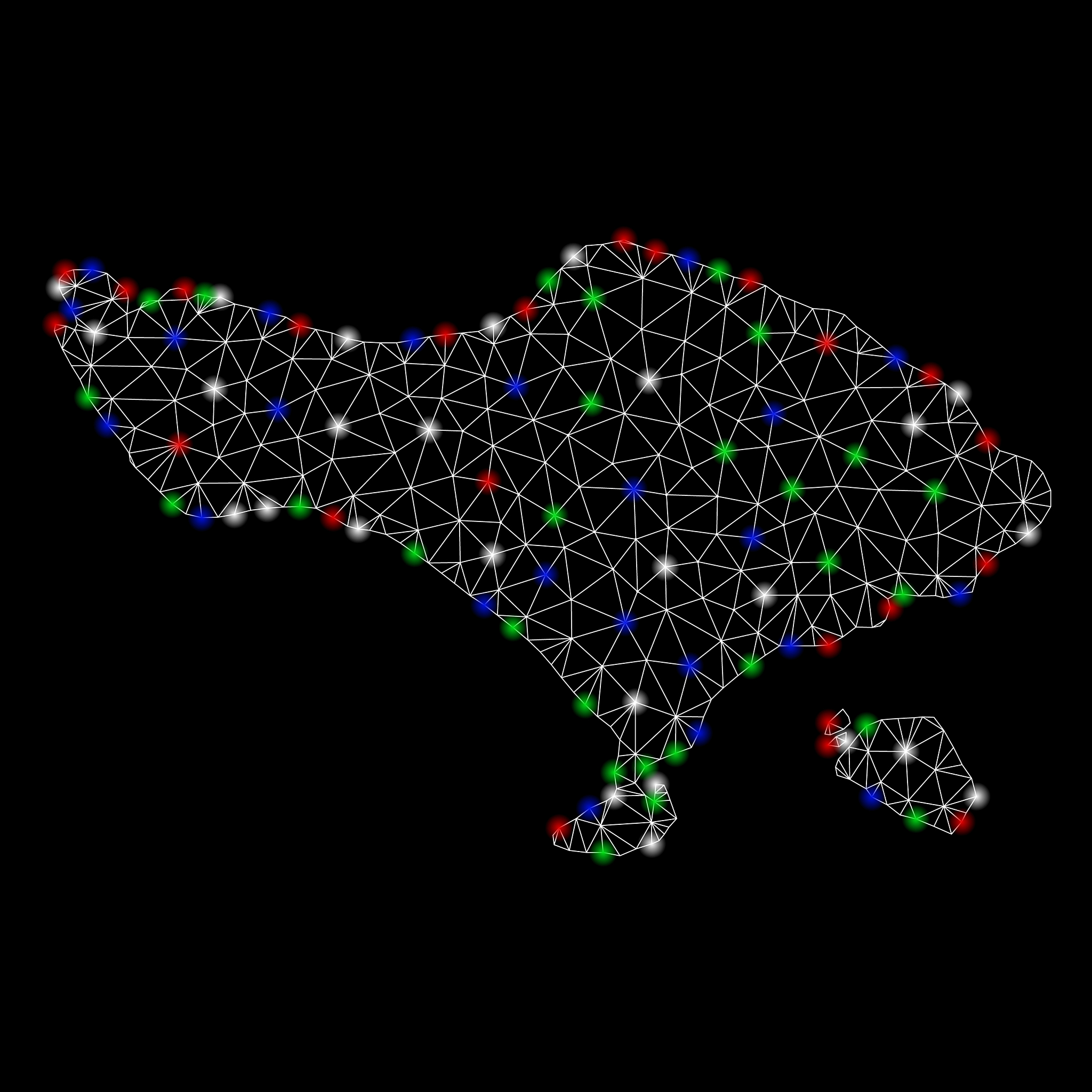 bright mesh wire frame bali map with flare spots