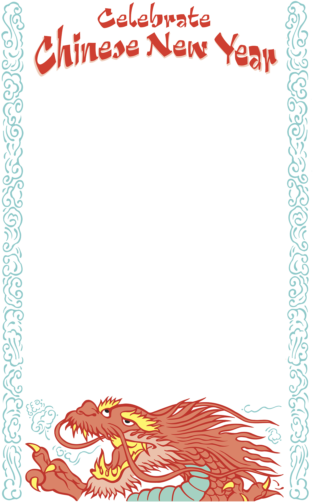 border, heading, celebrate chinese new year, dragon  color