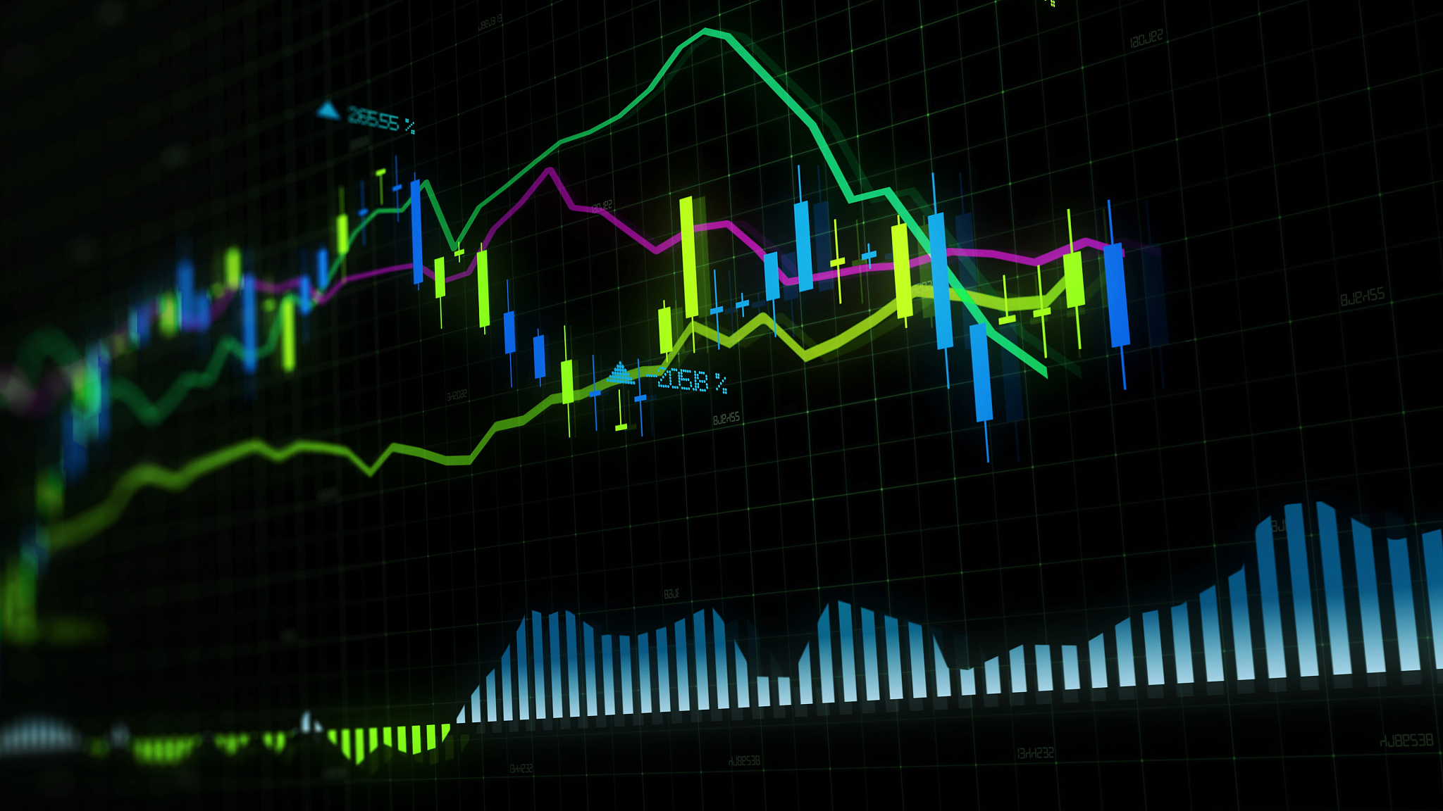 3d rendering of stock indexes in virtual space. economic growth,