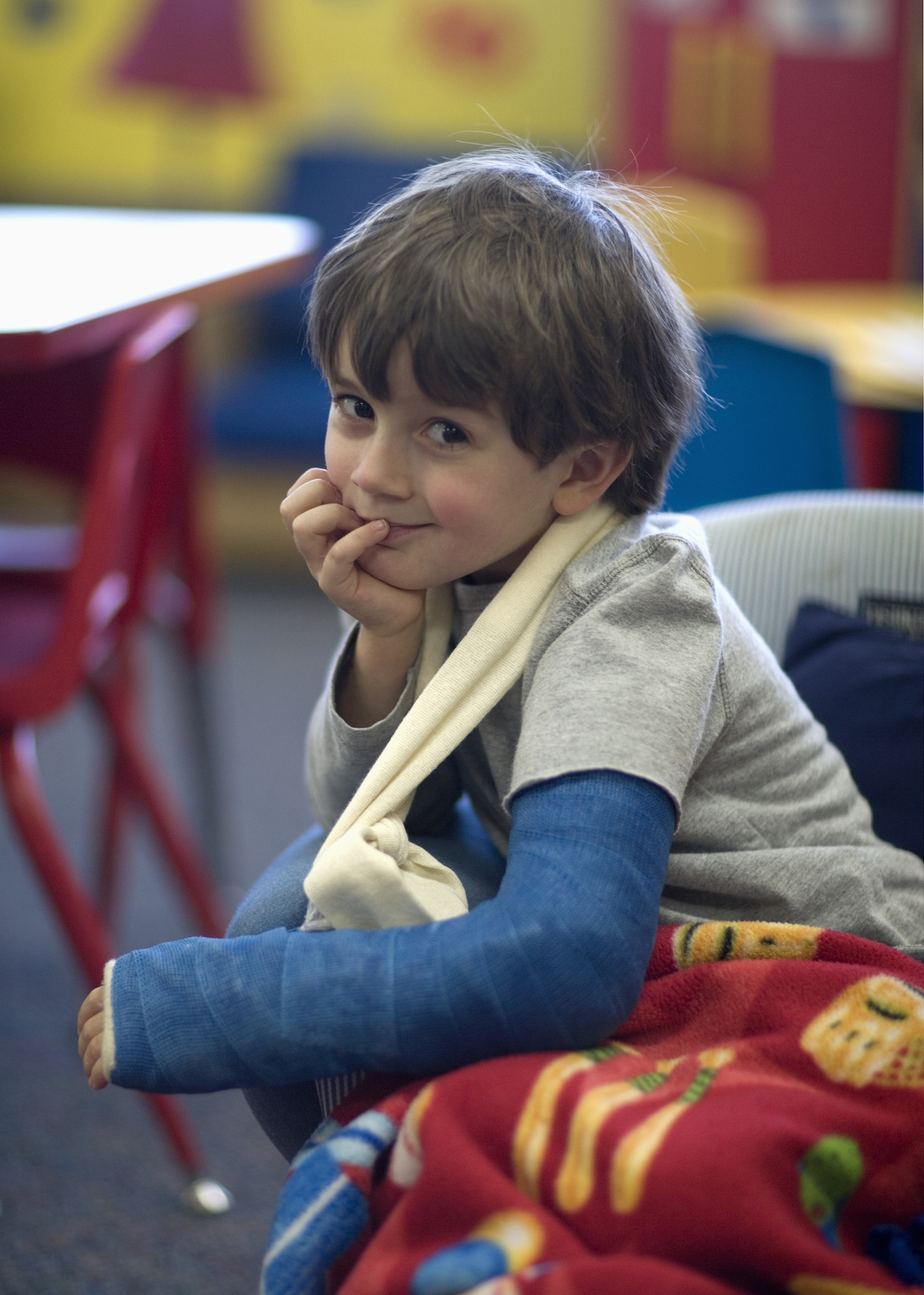 five year old boy with broken arm.