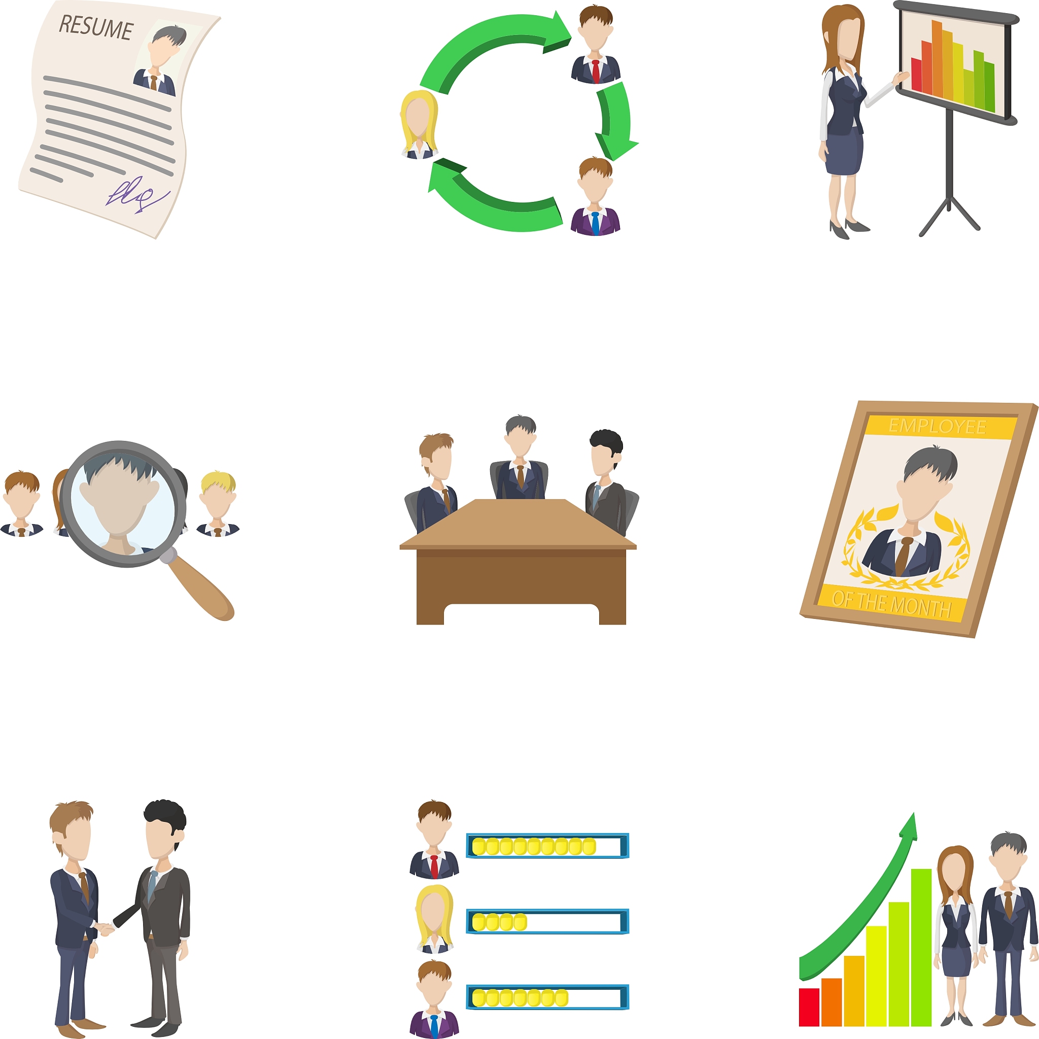 manager icons set cartoon style