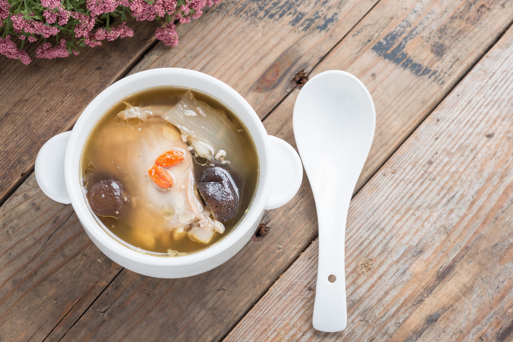 chicken soup. top view.