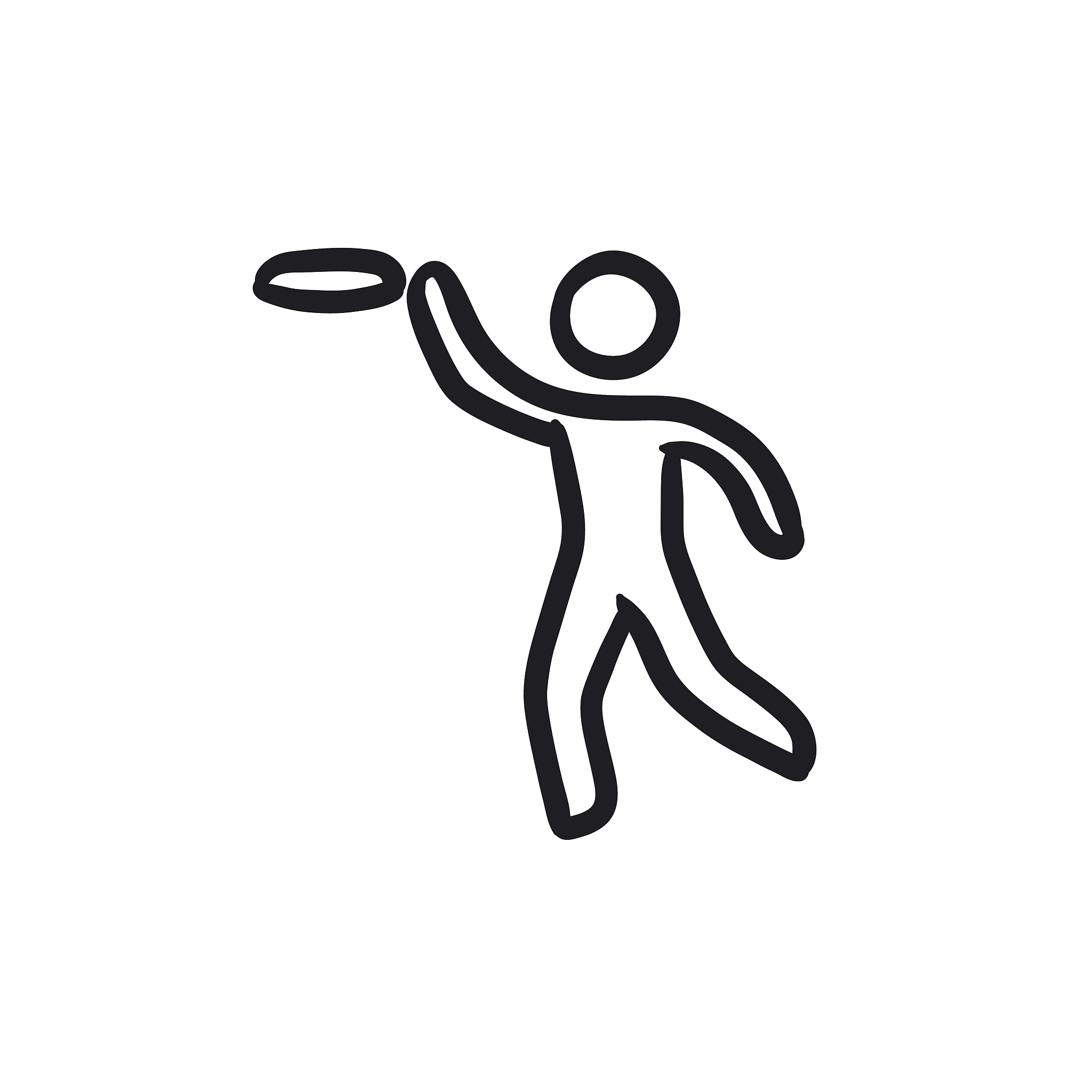 man with flying disc sketch icon