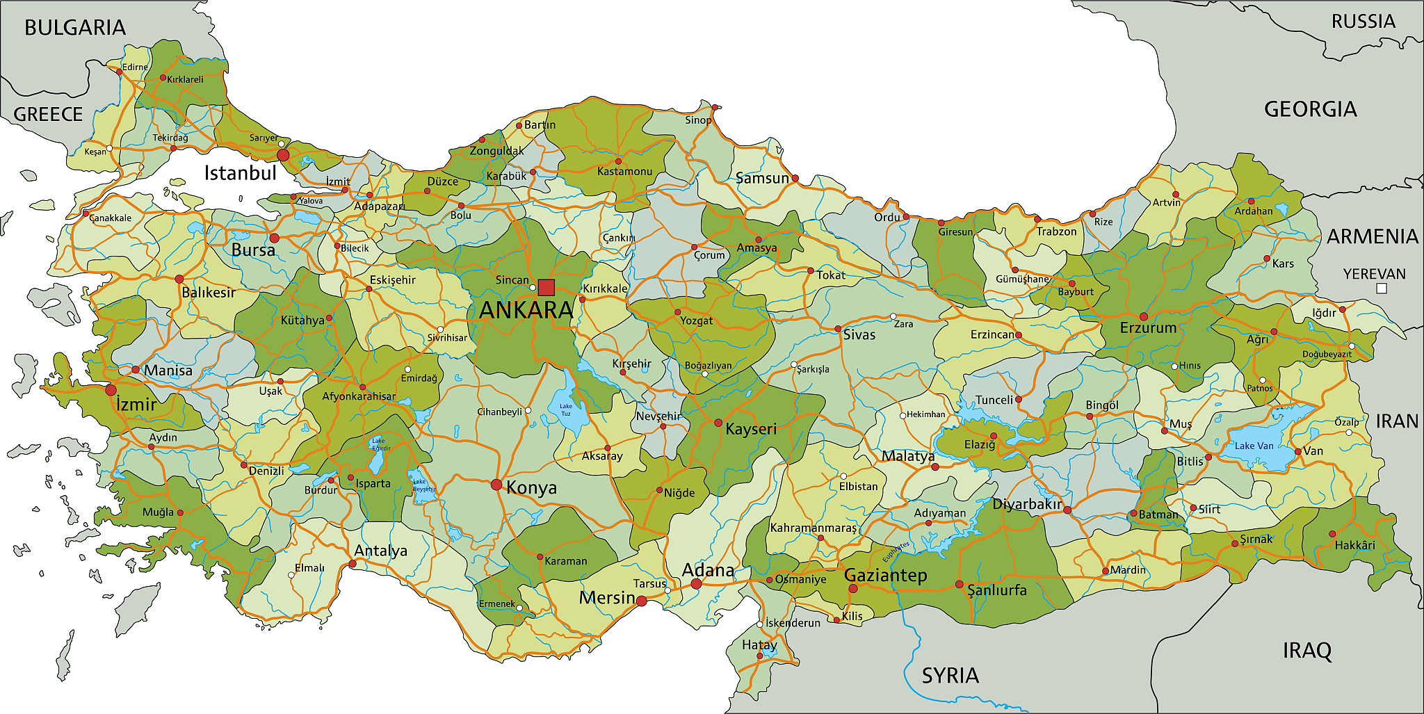 highly detailed editable political turkey map with separated lay