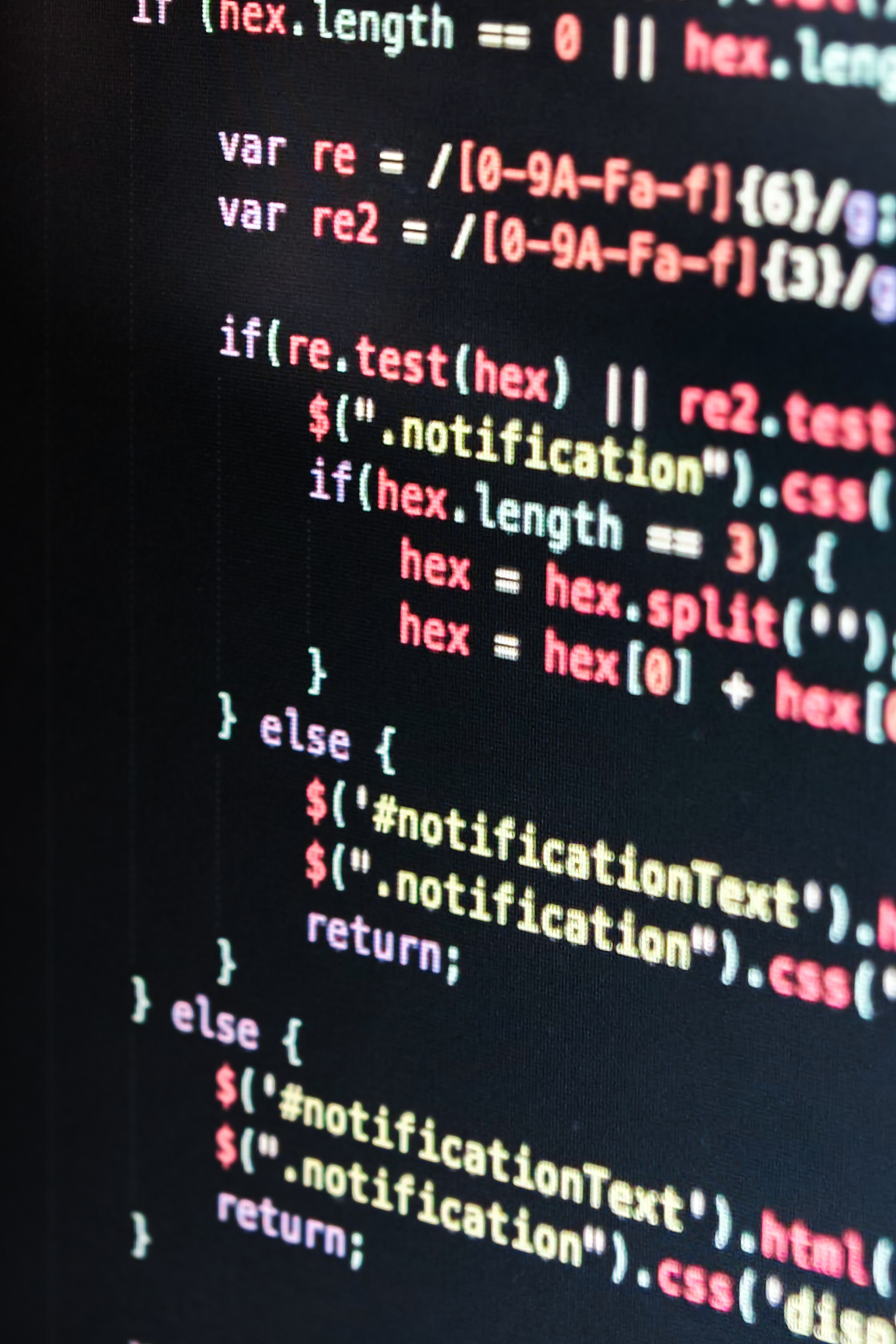 developer screen with colored website programming code