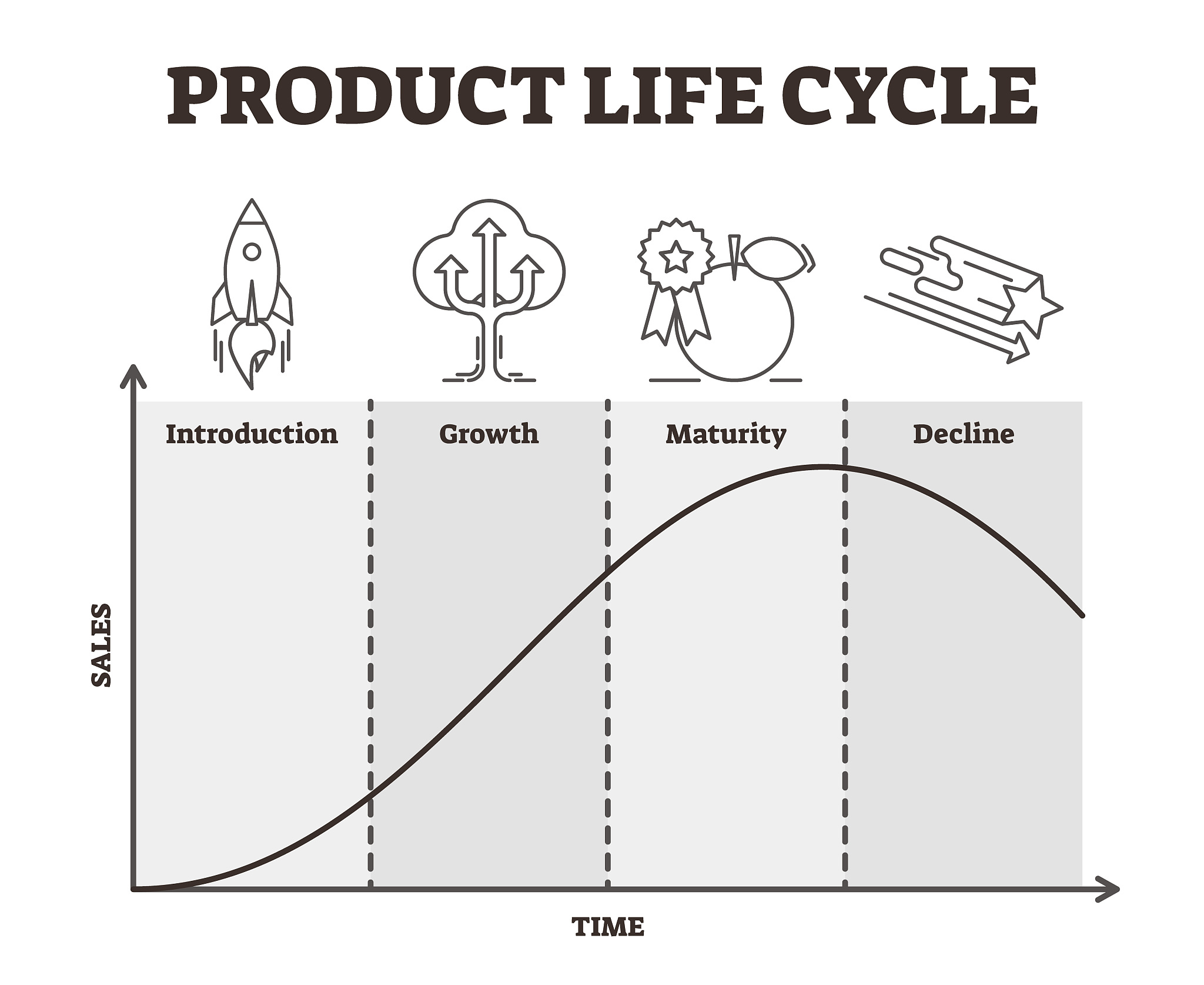 product life cycle vector illustration. outlined goods developme