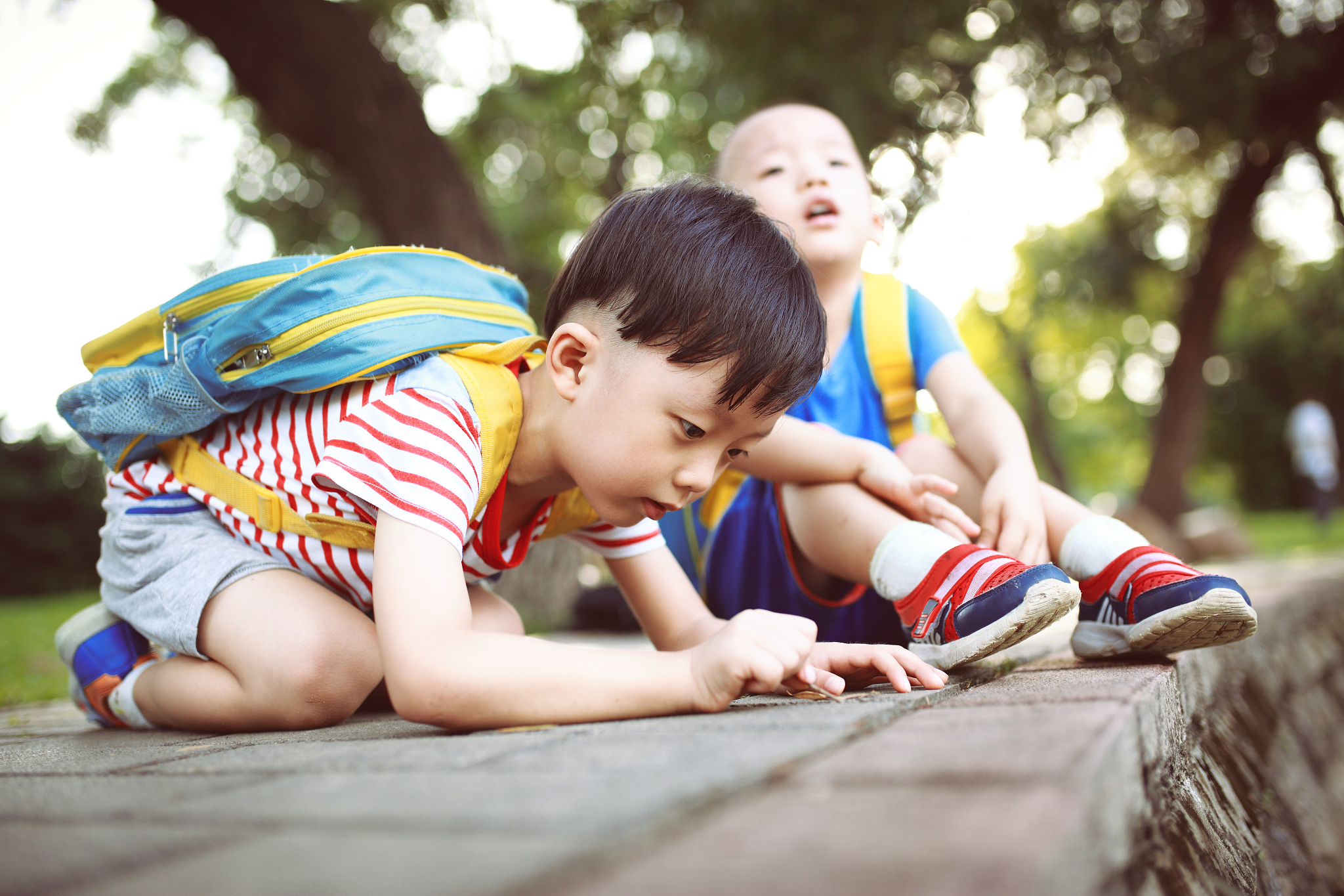 two brothers play in the park
