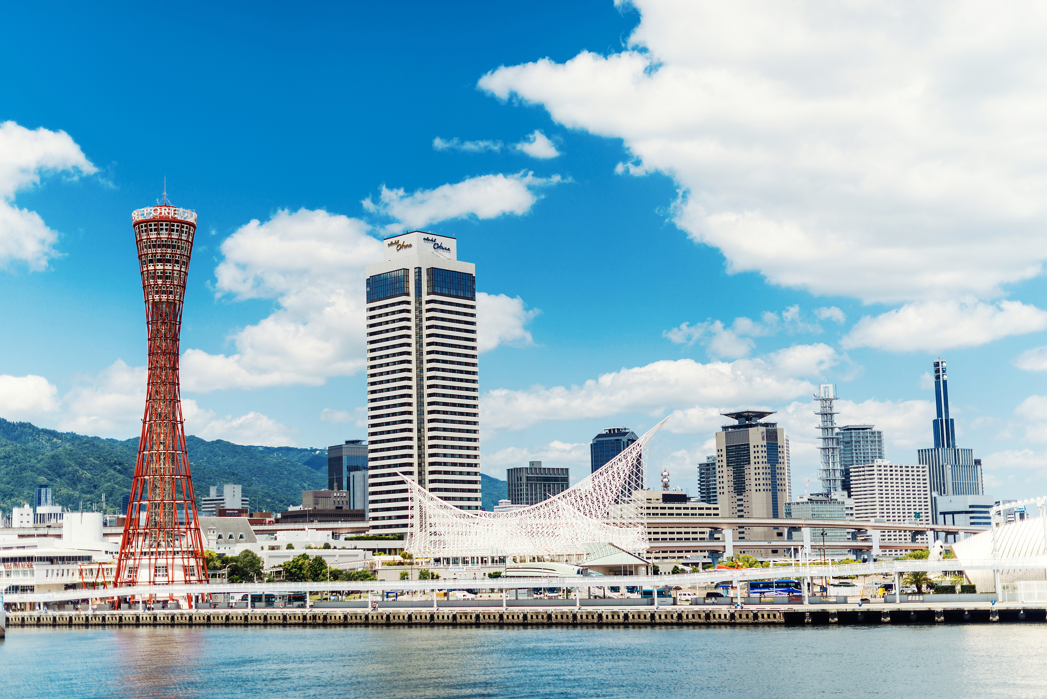 cityscape of kobe, japan on sunny summer day