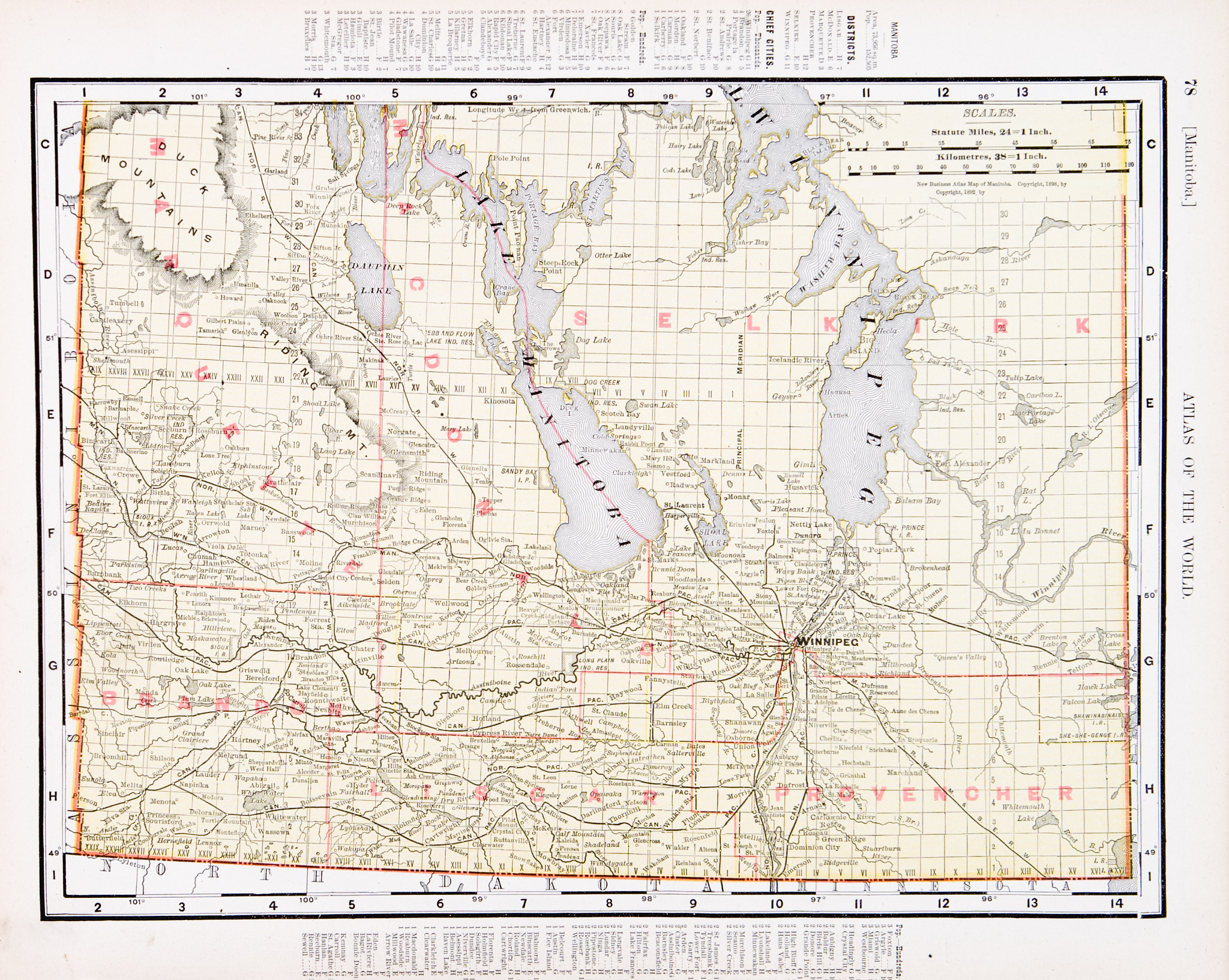 antique vintage color map of manitoba, canada