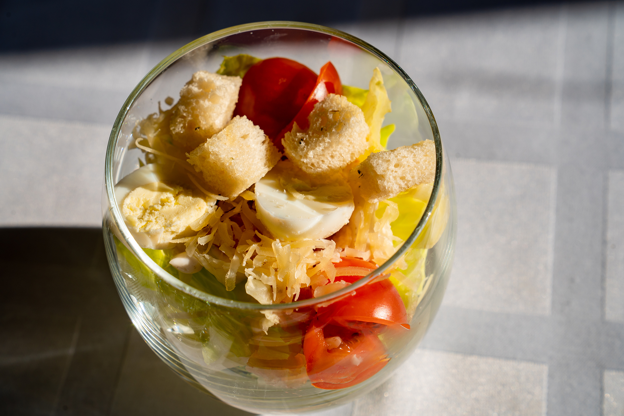 a salad in glass of top view. buffet for holiday.